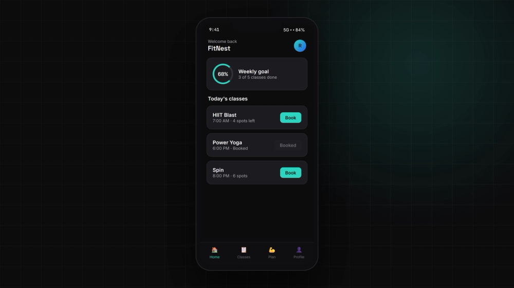 A member app for a boutique gym — FitNest Studio