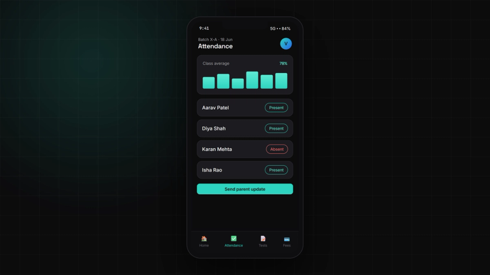 An app to run a local tuition centre — Vidya Tuitions