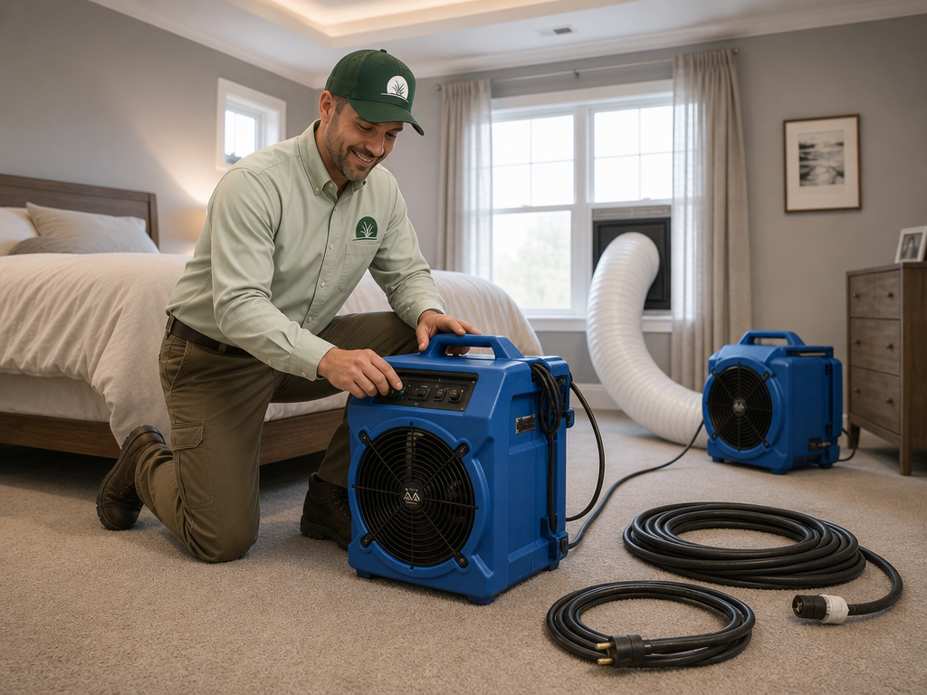 Technician preparing heat treatment in the bedroom