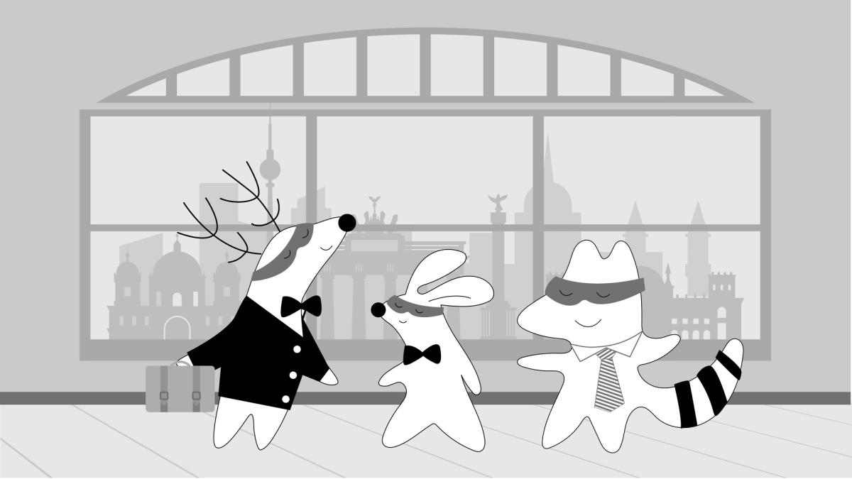 Iggy, Benji, and Soren dressed formally, at a business meeting. 