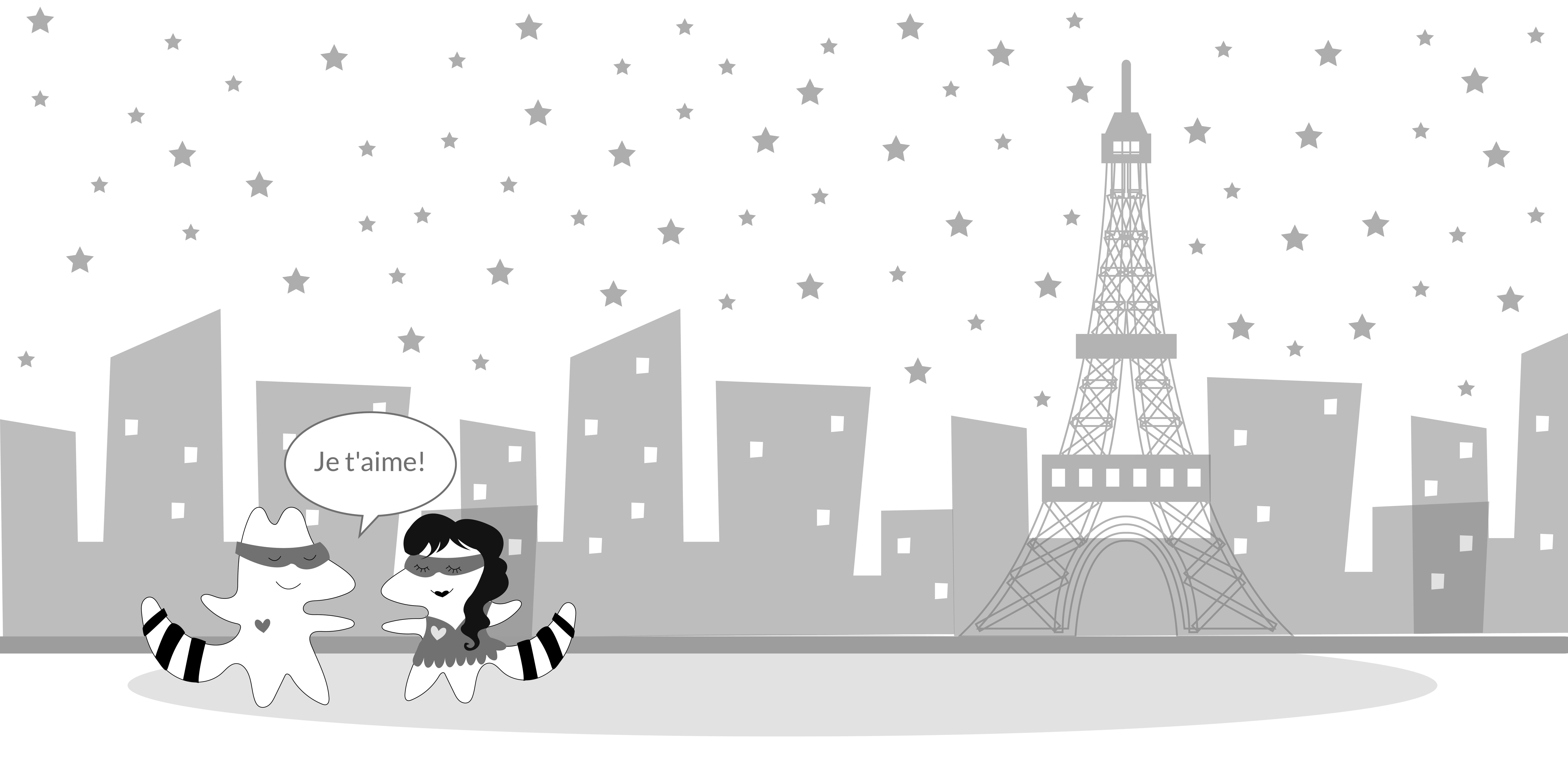  Iggy-boy and Iggy-girl in love in front  of the eiffel tower