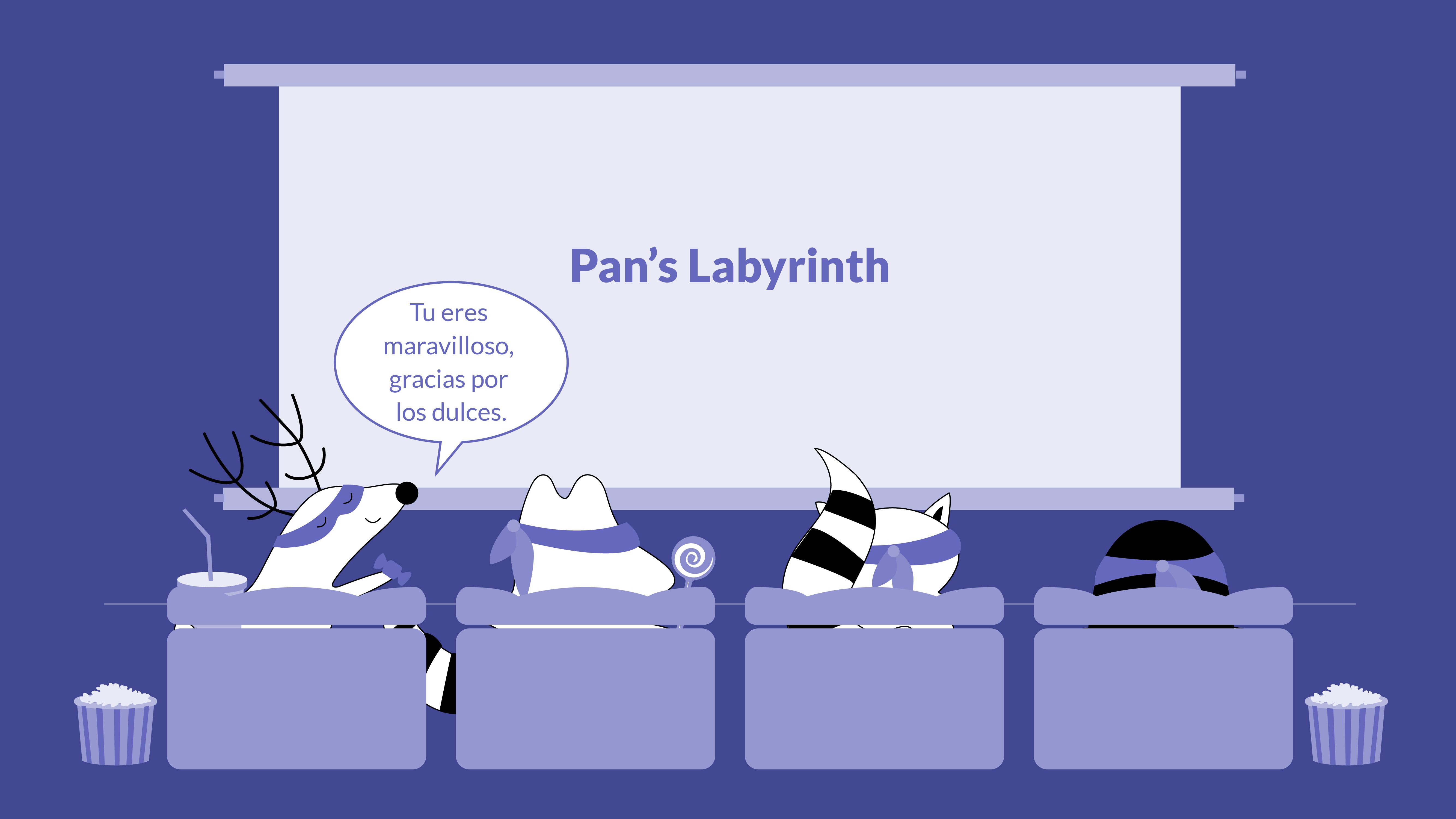 Iggy and Soren are at the cinema, Soren with a bunch of candy, saying “Tu eres maravilloso, gracias por los dulces.”