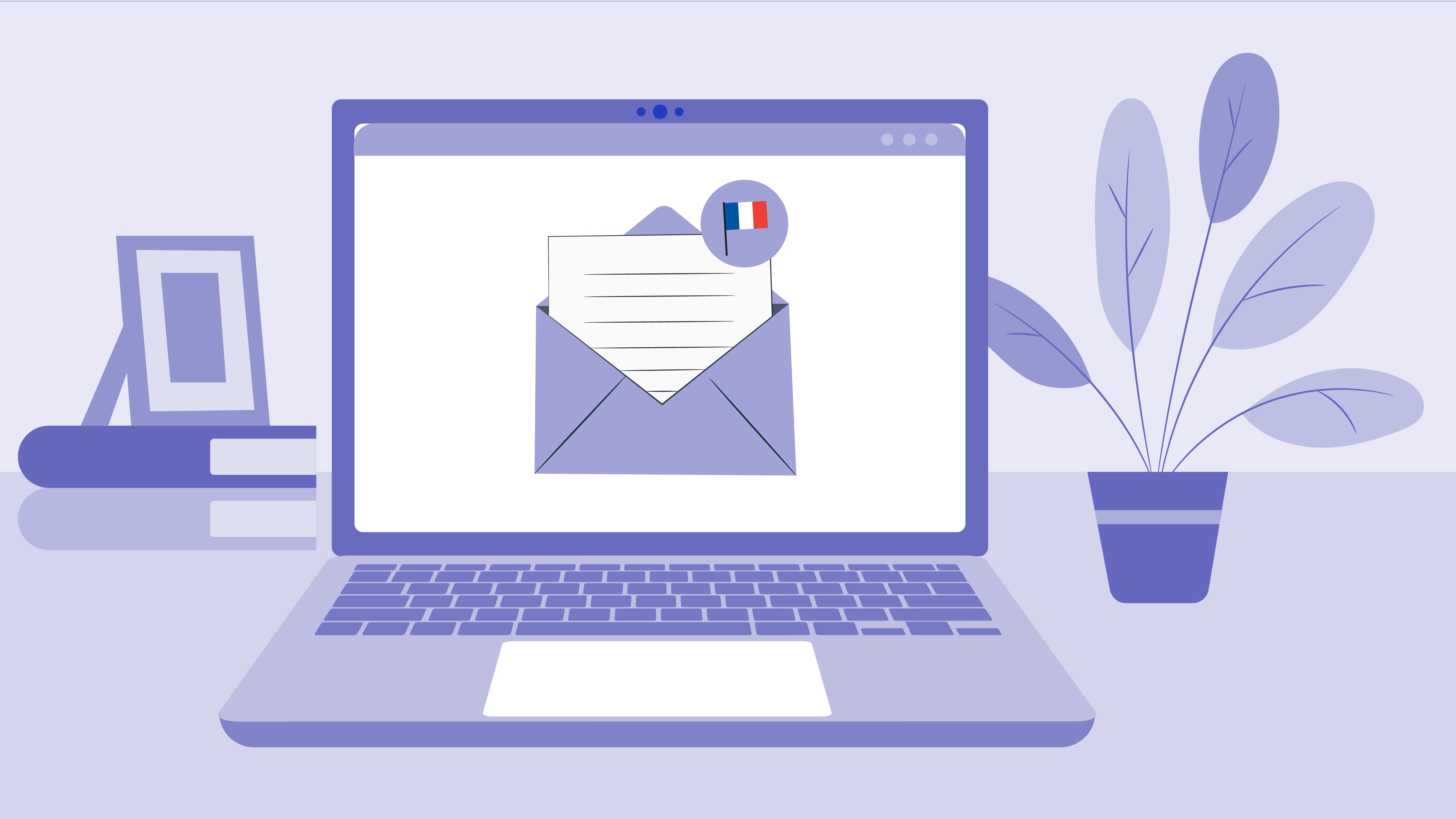 Iggy sees +1 in her inbox — it’s a new email from a French course (can be marked with a French flag instead of a sender’s address).