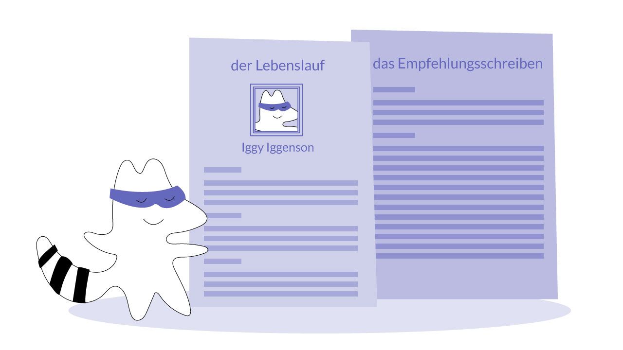 Business German - a character holding a CV