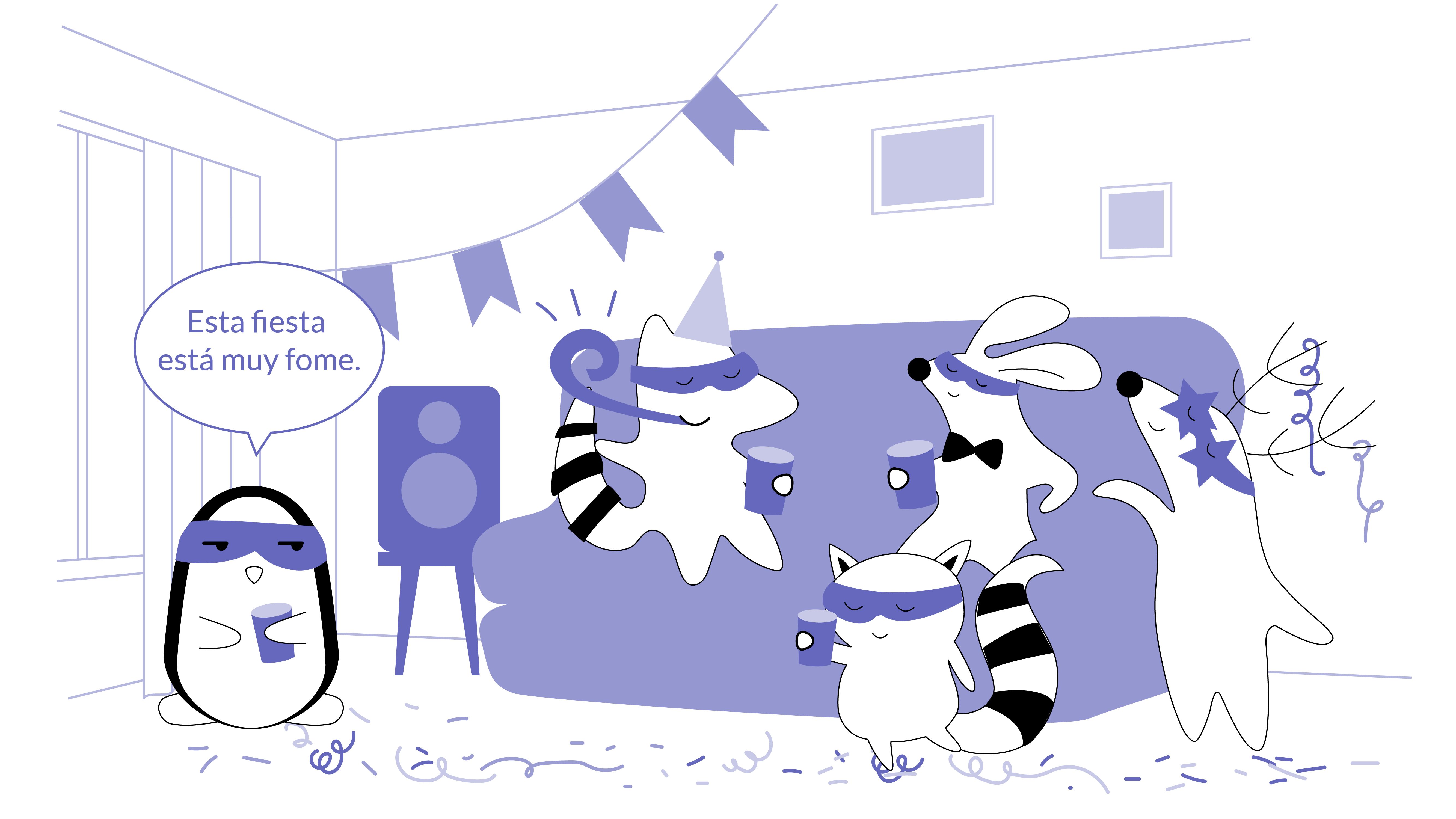 Pocky and Benji at a party, looking bored, Benji says