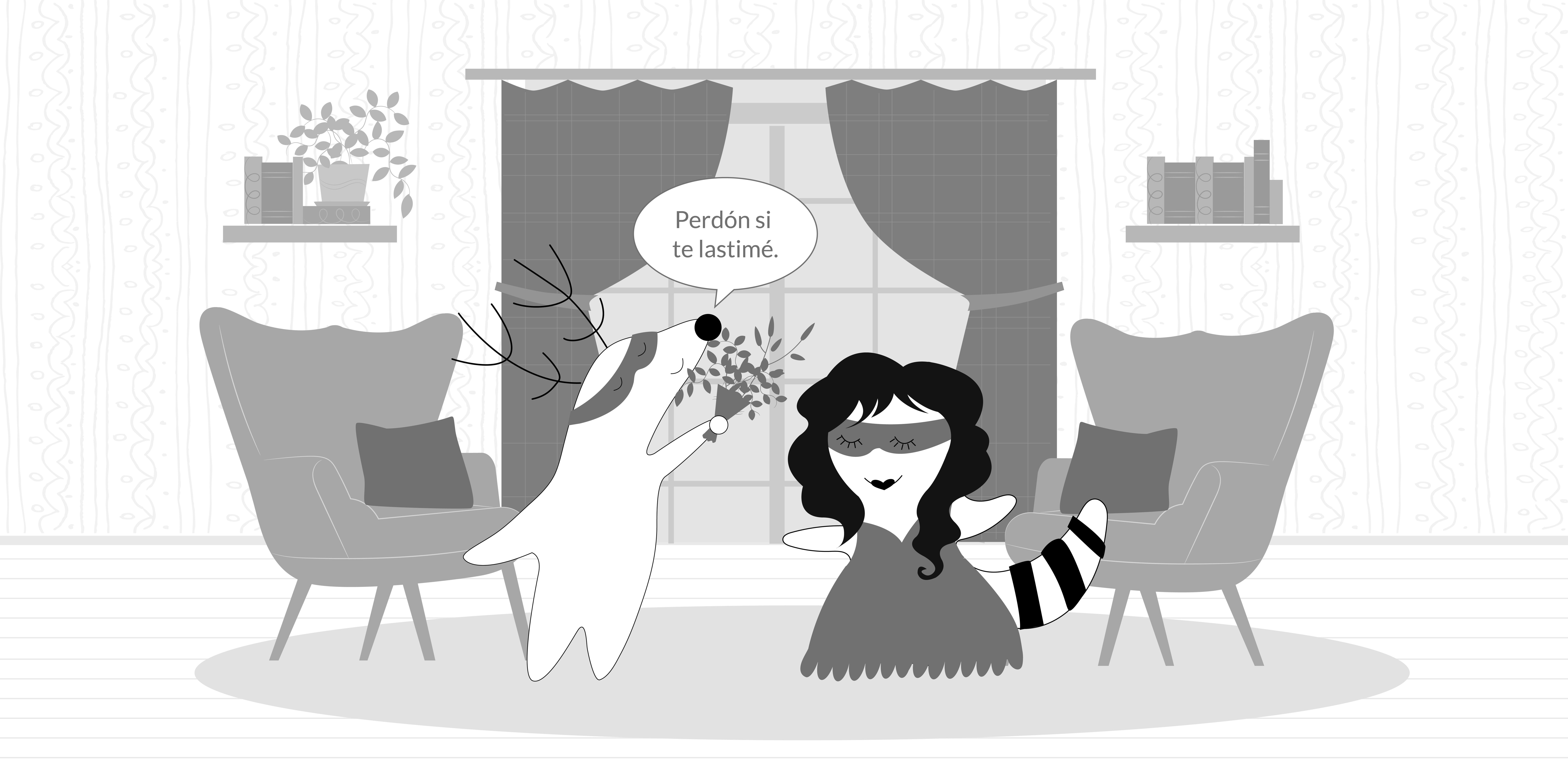 Soren and Iggy are at their home. Soren holds a bouquet of flowers, saying to Iggy: "Perdón si te lastimé."