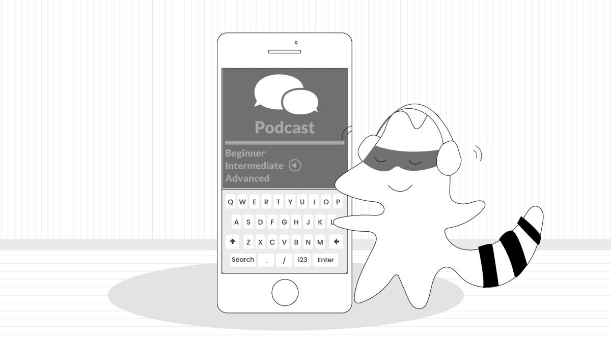 Iggy chooses from three language levels in the podcast’s interface: Beginner, Intermediate, or Advanced. She taps on the “play” button next to “Intermediate.”