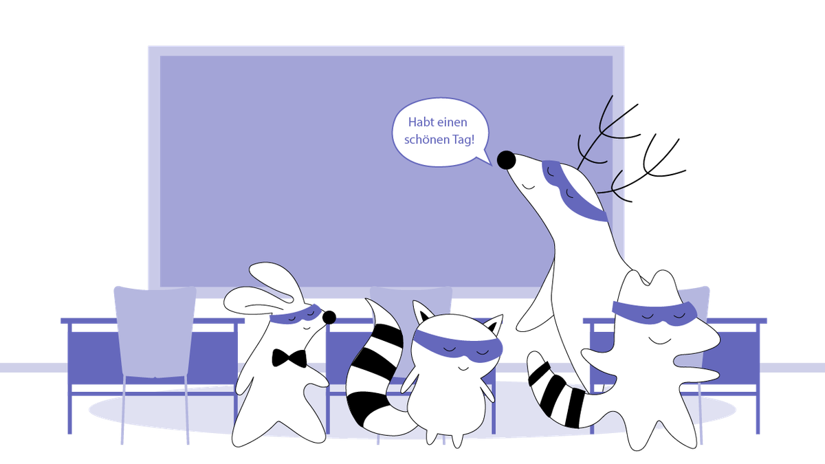 Iggy’s saying goodbye to the class, and Soren, Pocky, and Benji are all leaving the room. She says, “Have a nice day!”