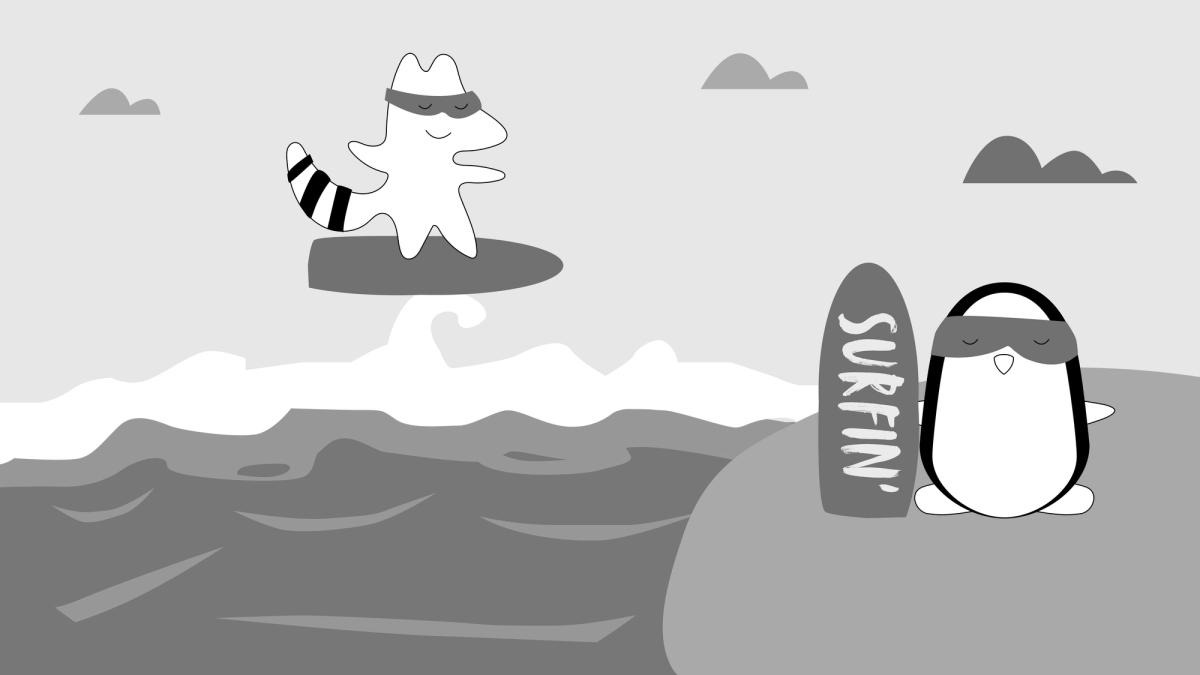 Iggy and Pocky are surfing in Australia.