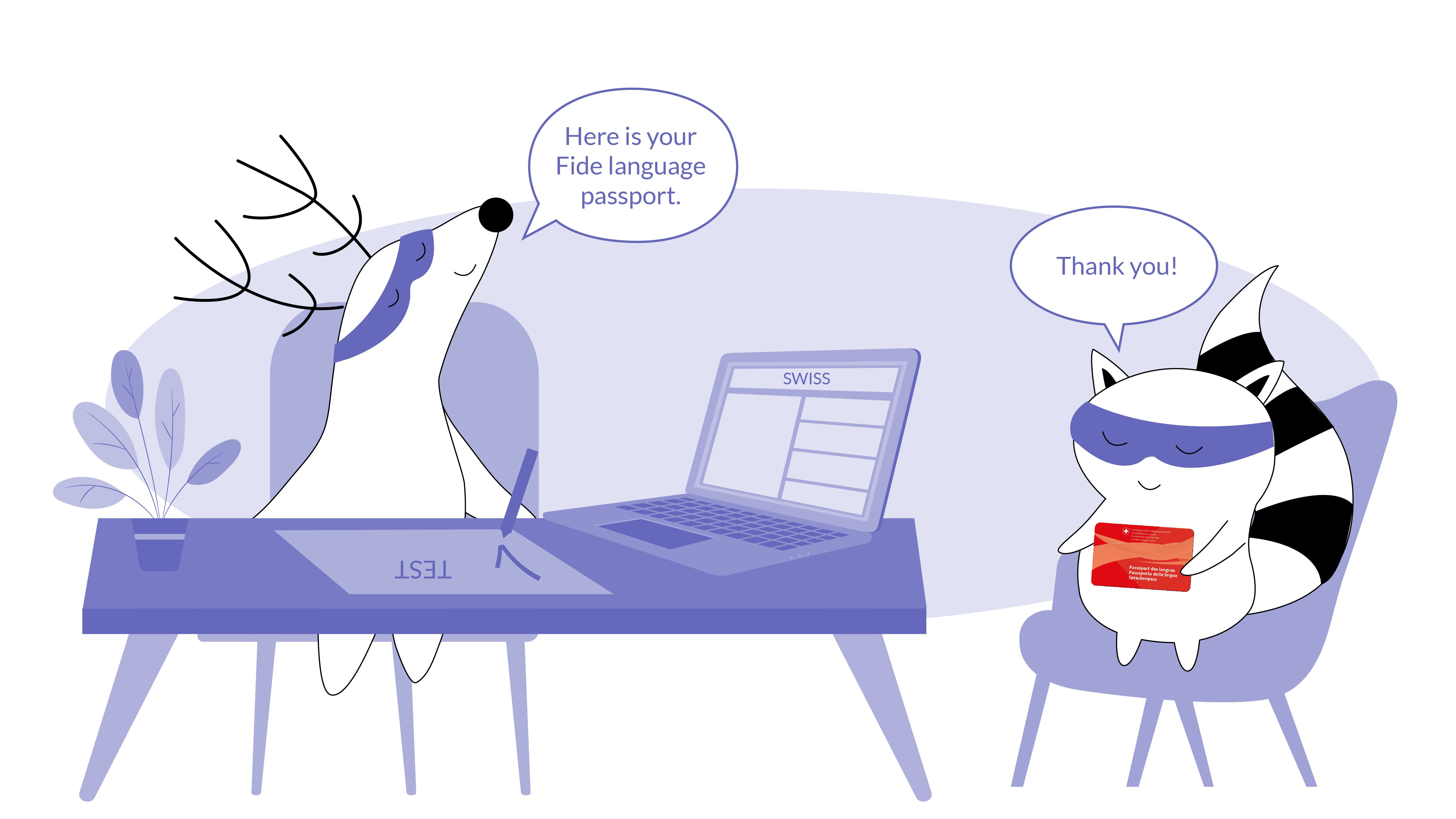 Benji receives his Fide language passport at the examination center.