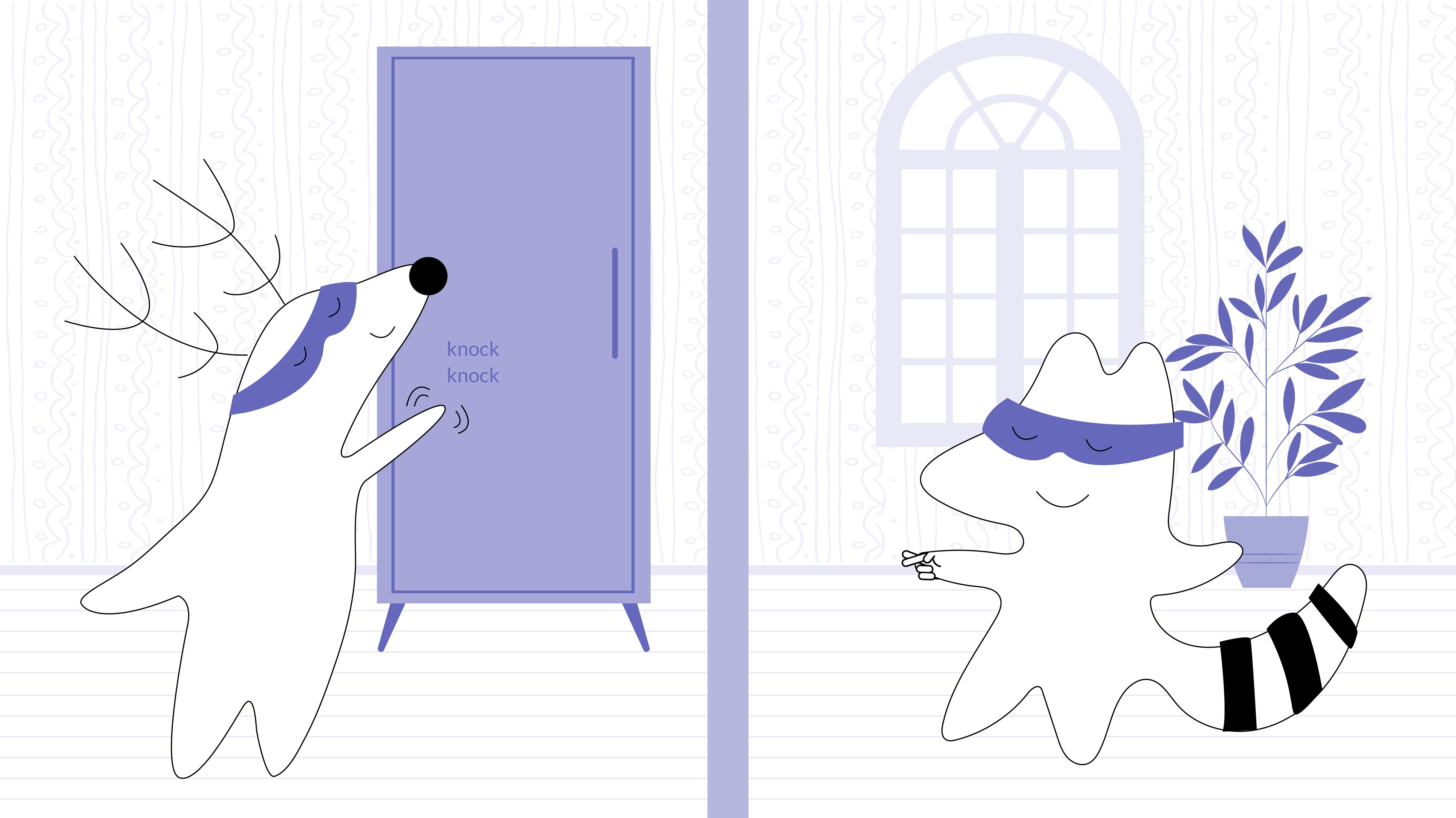 A collage of two images. On the left, Soren knocks on the wood; on the right, Benji holds his fingers crossed.