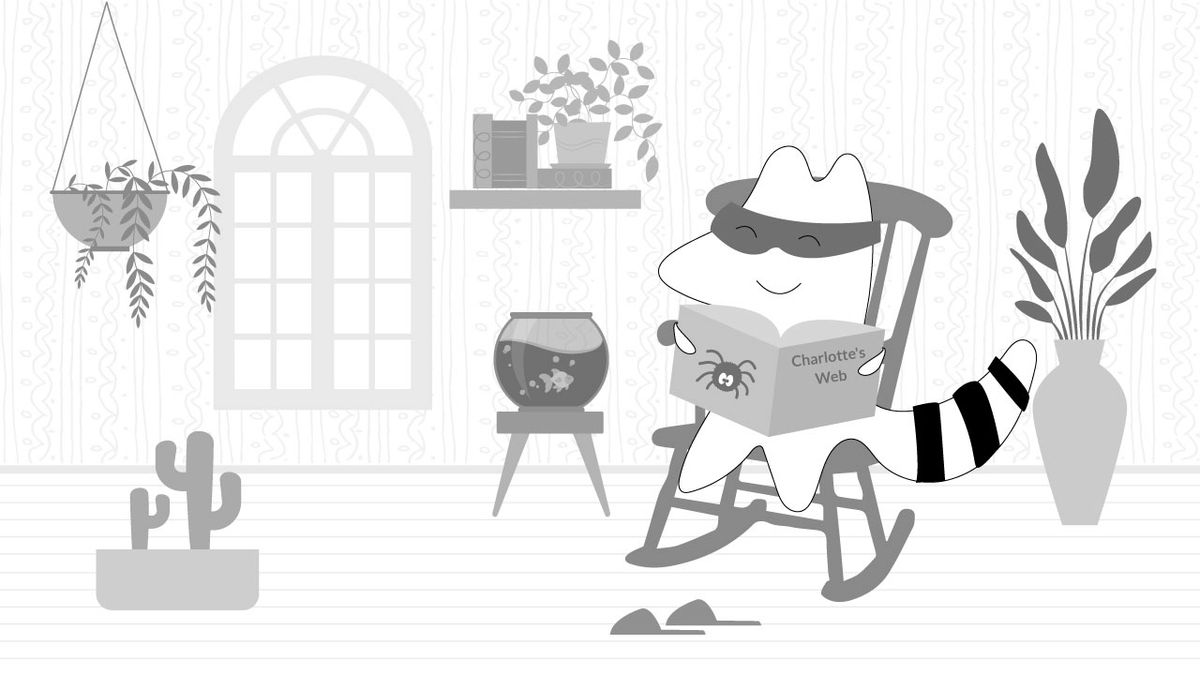 Iggy’s reading Charlotte's Web in her cozy reading nook at home, swinging in a rocking chair.