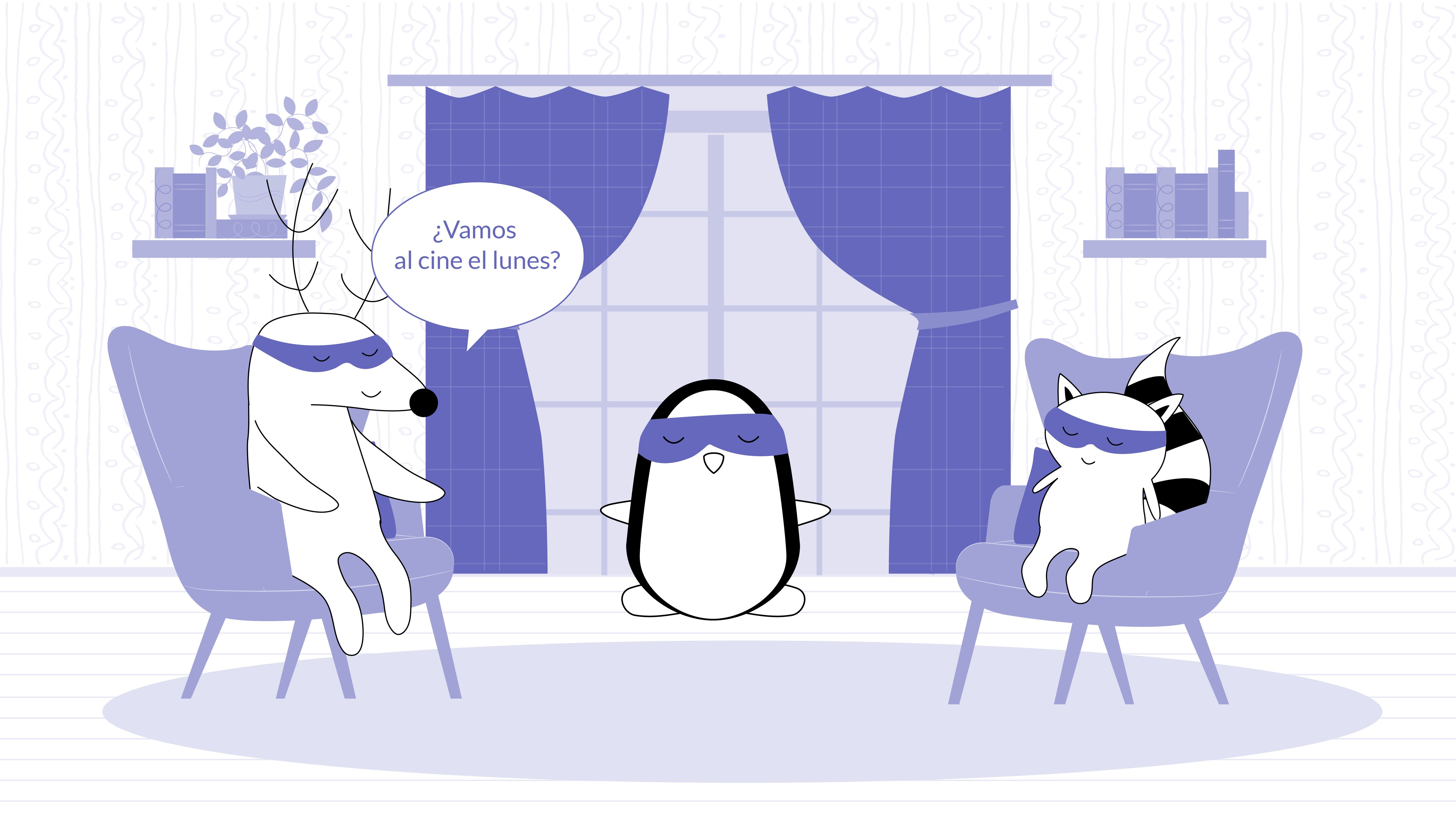 Soren and Pocky talking, Soren saying “¿Vamos al cine el lunes?”