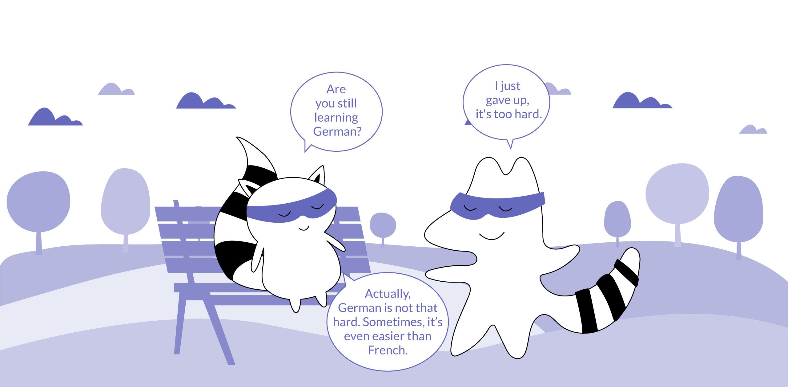 Characters talking about learning German