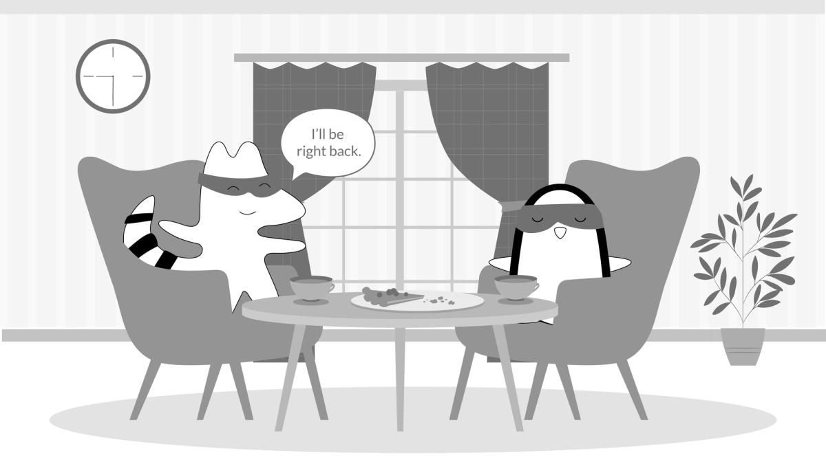Iggy and Pocky are having dinner at the restaurant, Iggy says, “I’ll be right back.” It’s 9:30 pm on the clock.
