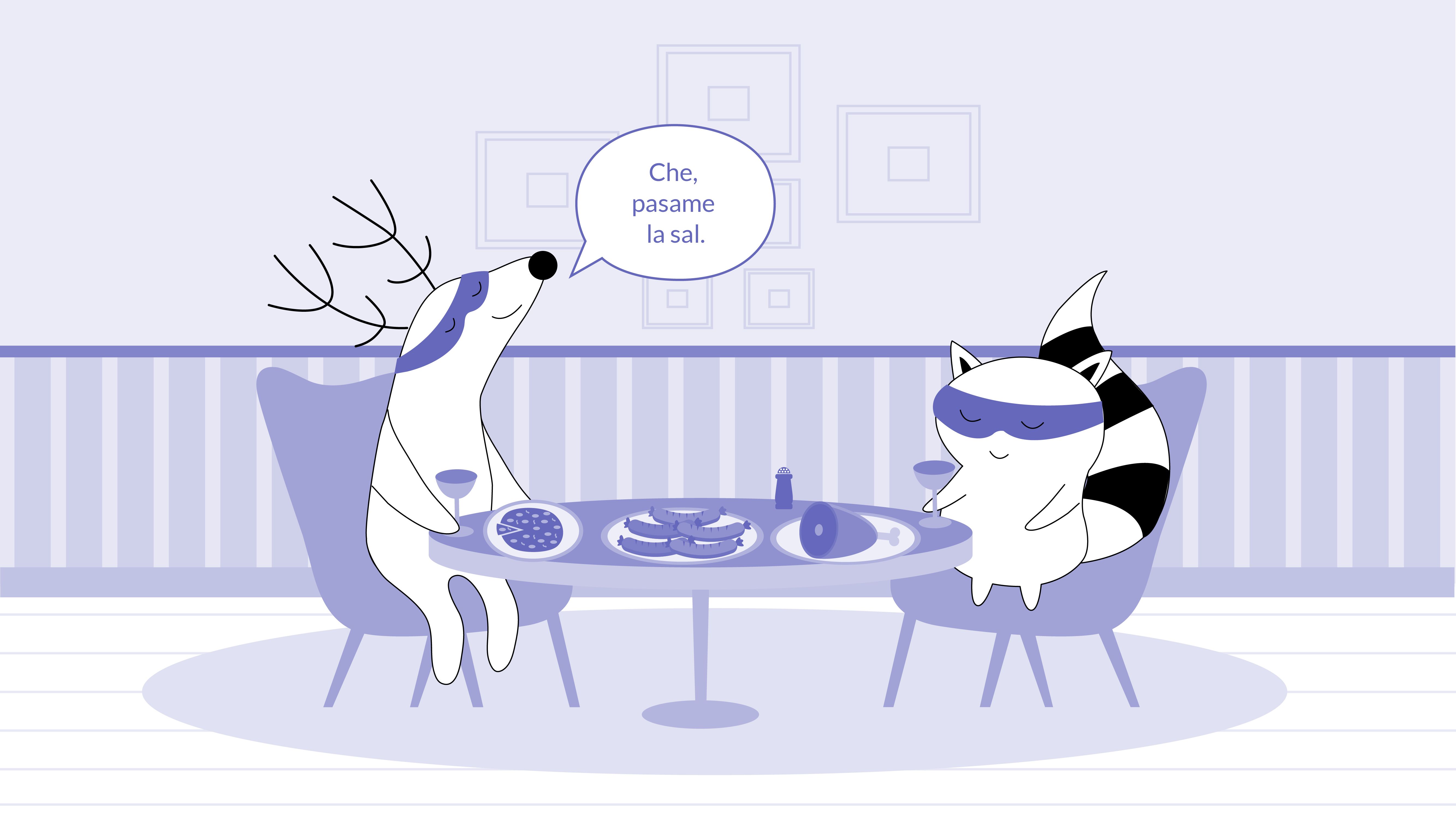 Soren speaking to Pocky in a restaurant, pointing at the salt and saying