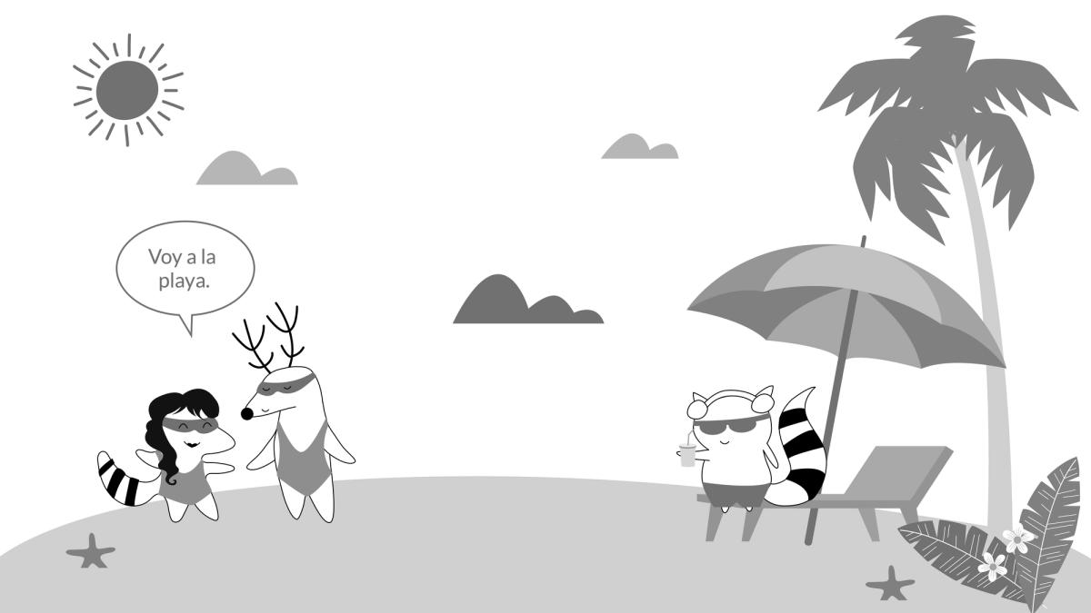 Soren and Pocky going to the beach, Soren saying "Voy a la playa."