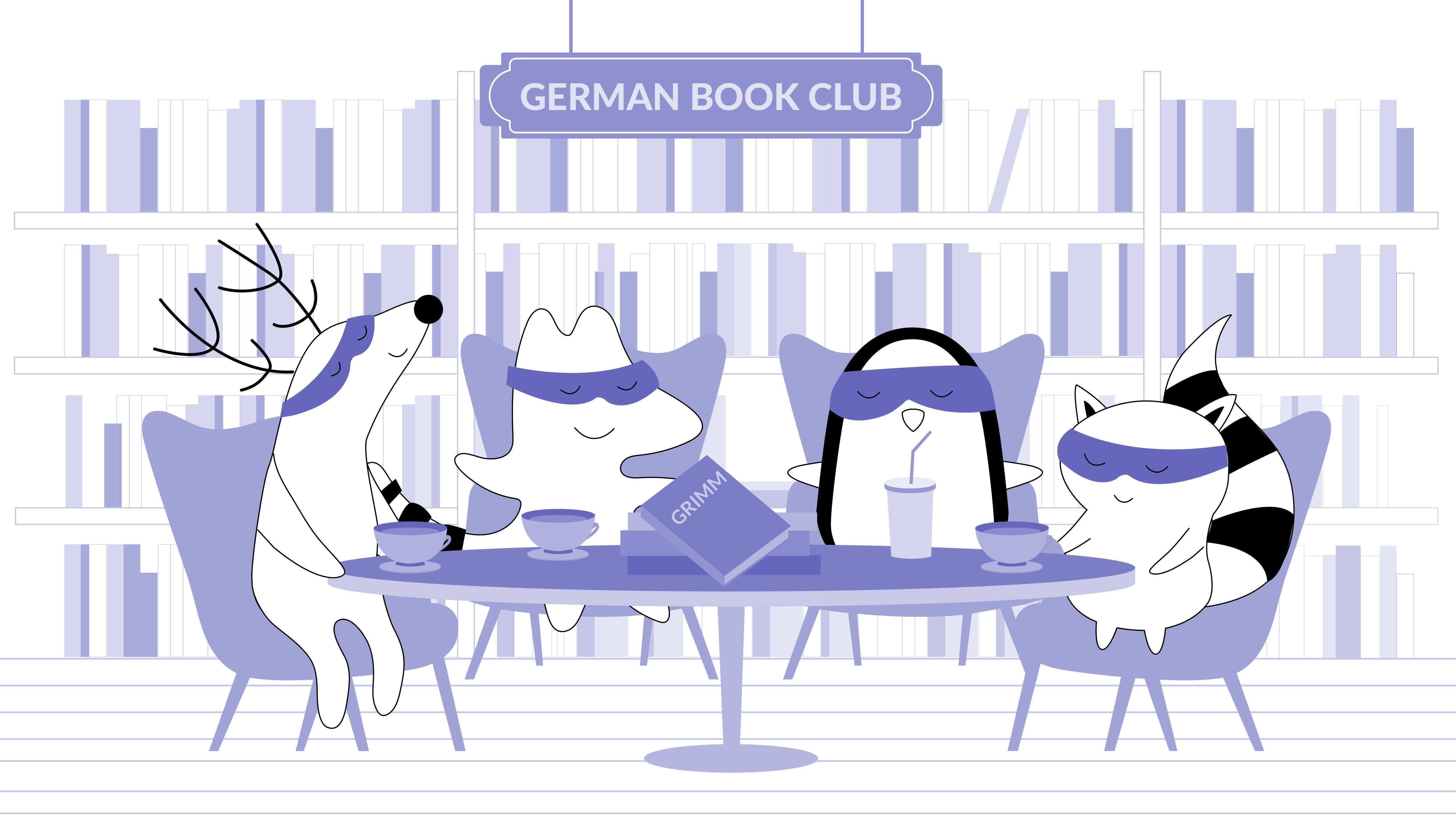 Iggy, Soren, Pocky, a Benji are at the book club meeting, discussing The Grimm Brothers' stories.