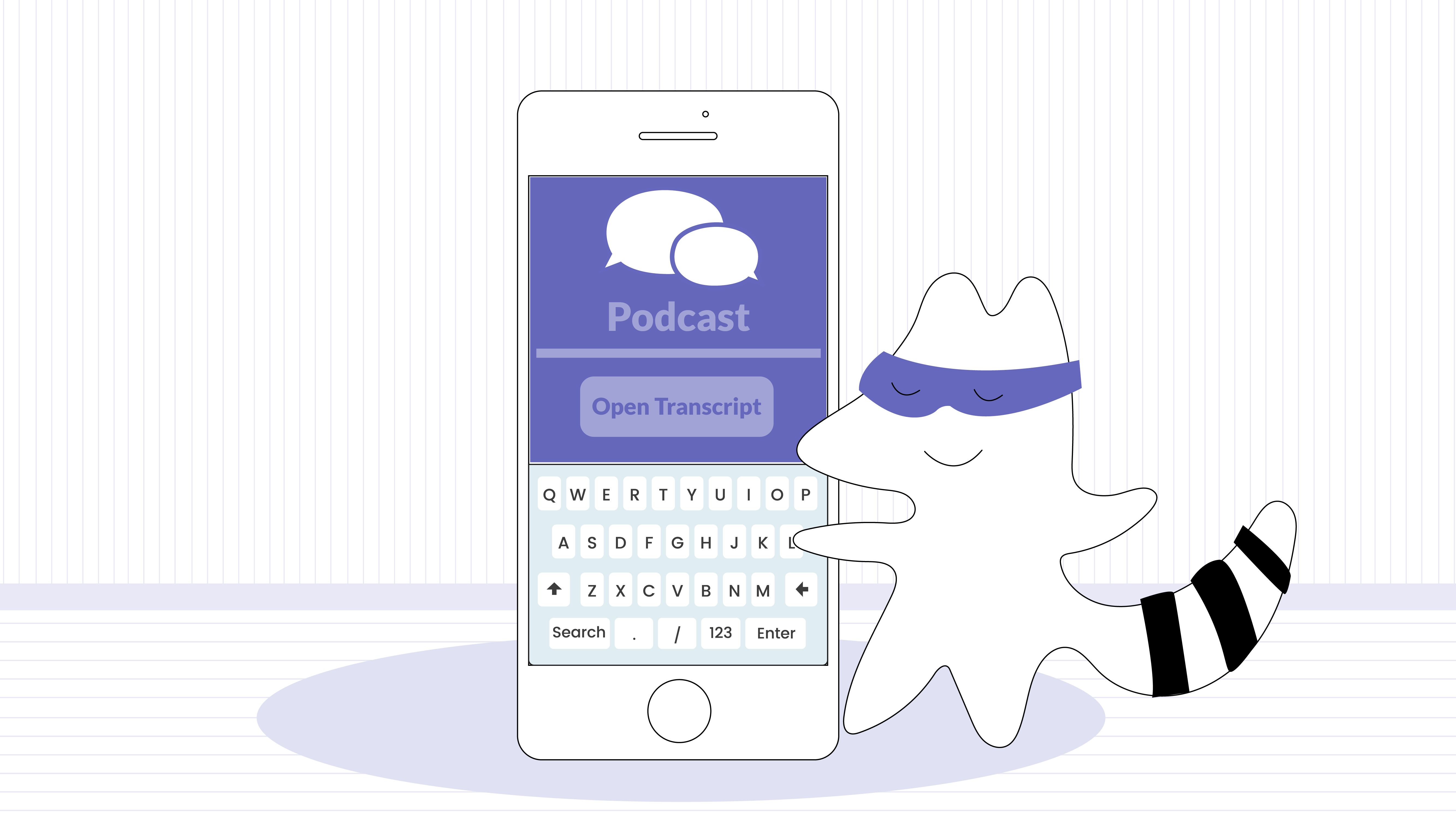 Iggy’s finished listening to the podcast episode. There is an “open transcript” button on the screen.