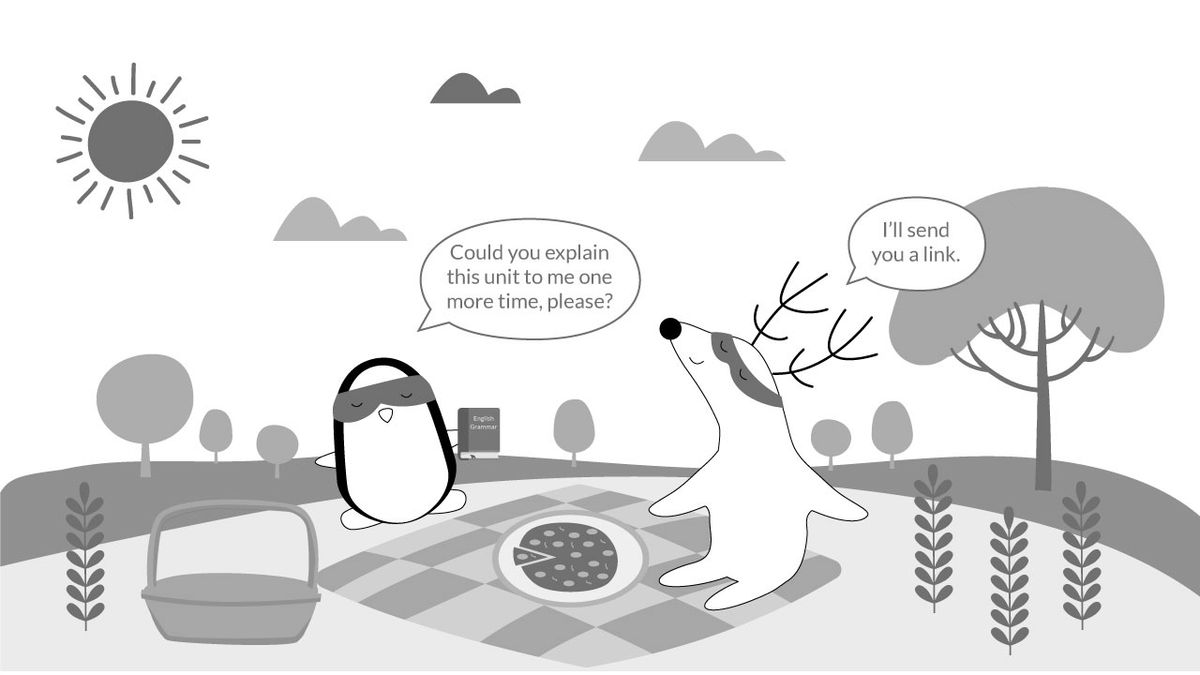 Characters learning English