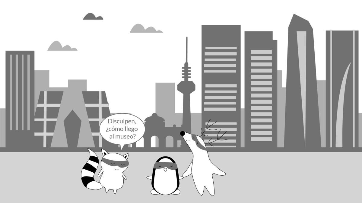 Pocky bumps into Benji and Soren on the street and asks them: “Disculpen, ¿cómo llego al museo?”