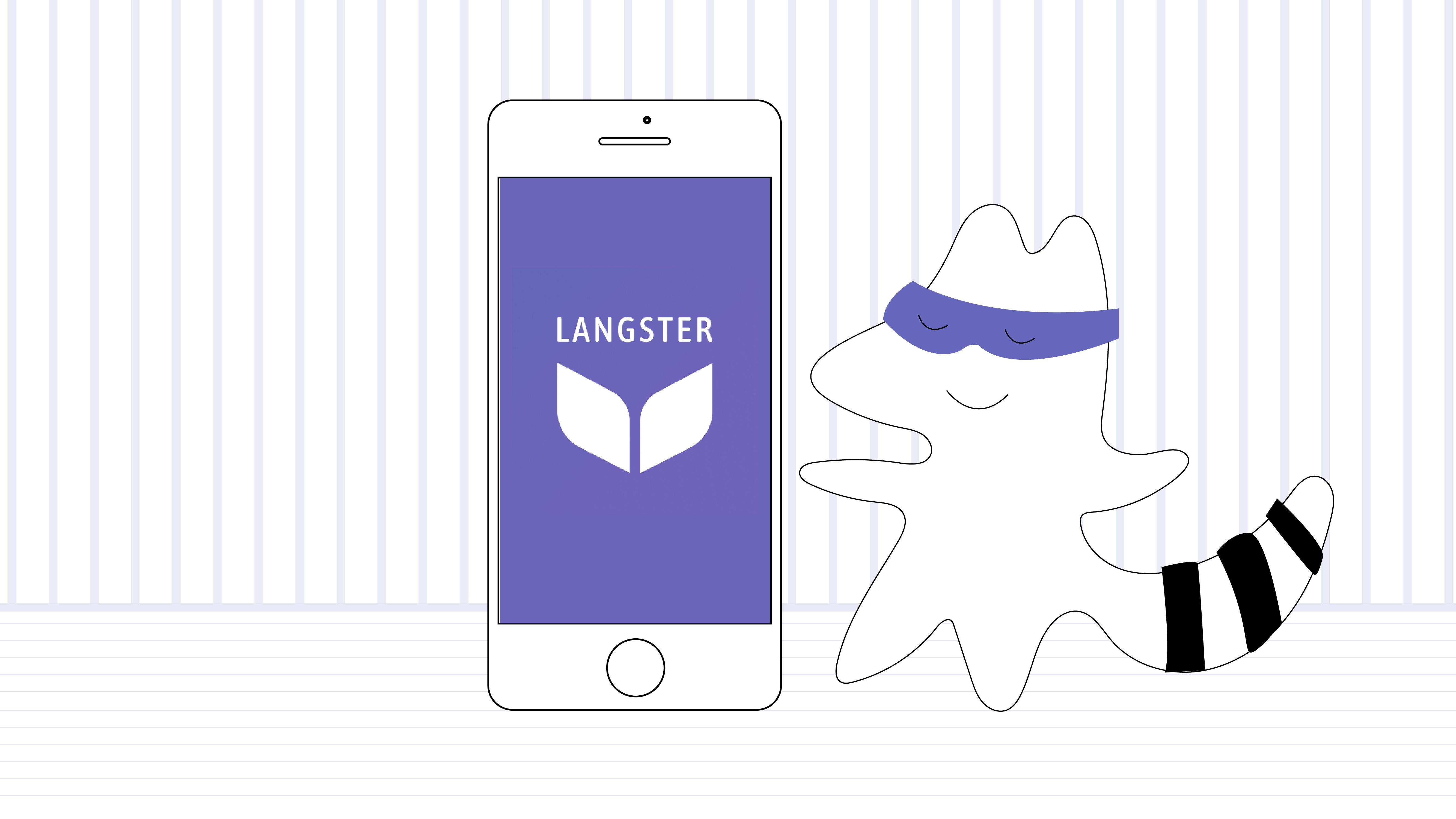 Iggy holding up his phone screen with a smile, showing the Langster logo.