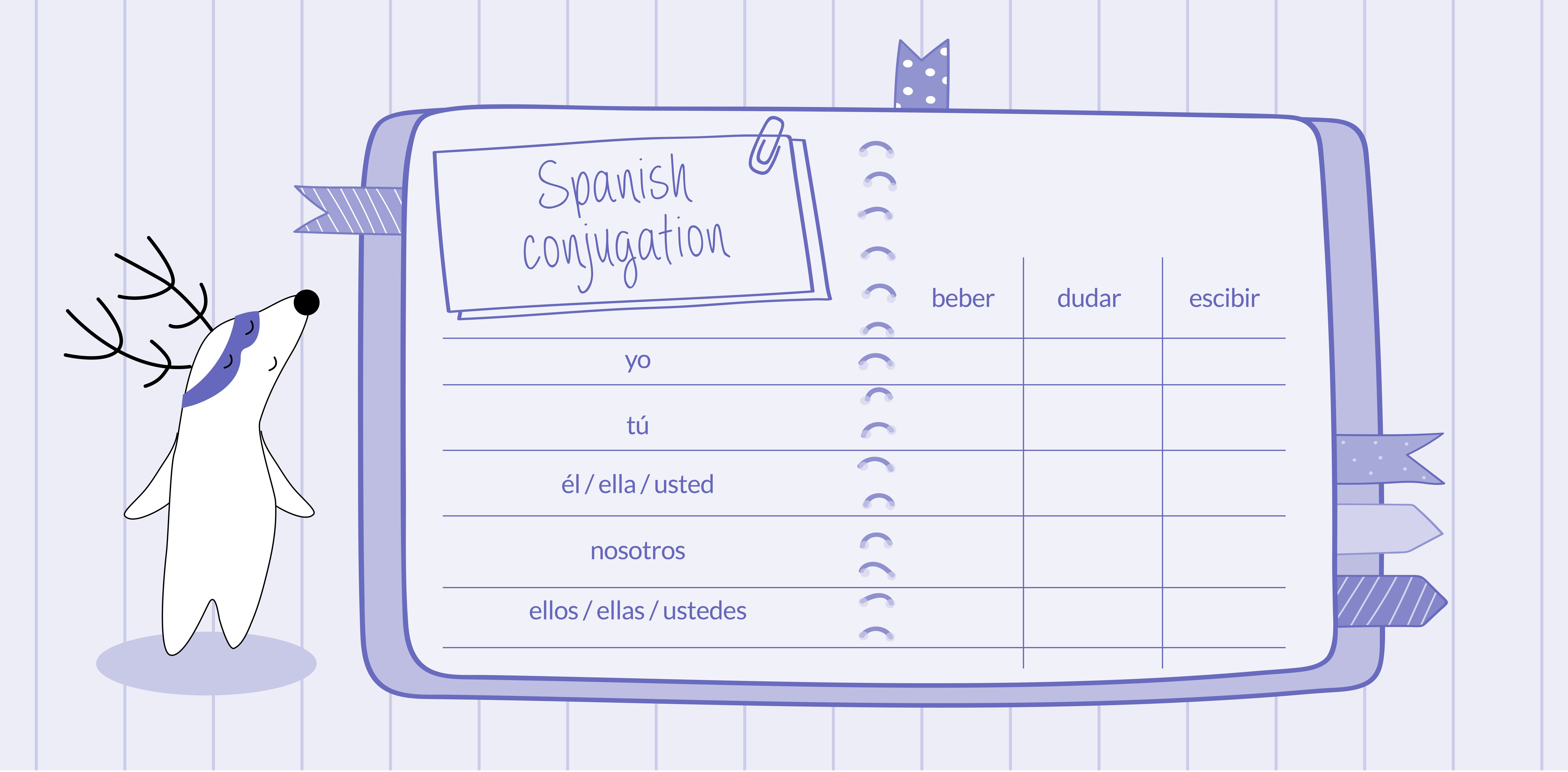 A picture of Soren’s notebook with a conjugation table on the page.