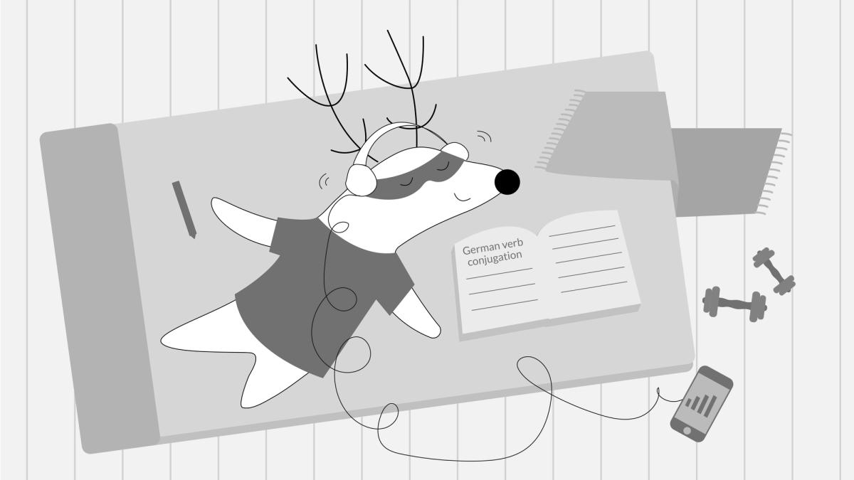 Soren, in his bed, in headphones, adjusts the volume to a comfortable level (can be shown as a green indicator on the smartphone’s display).