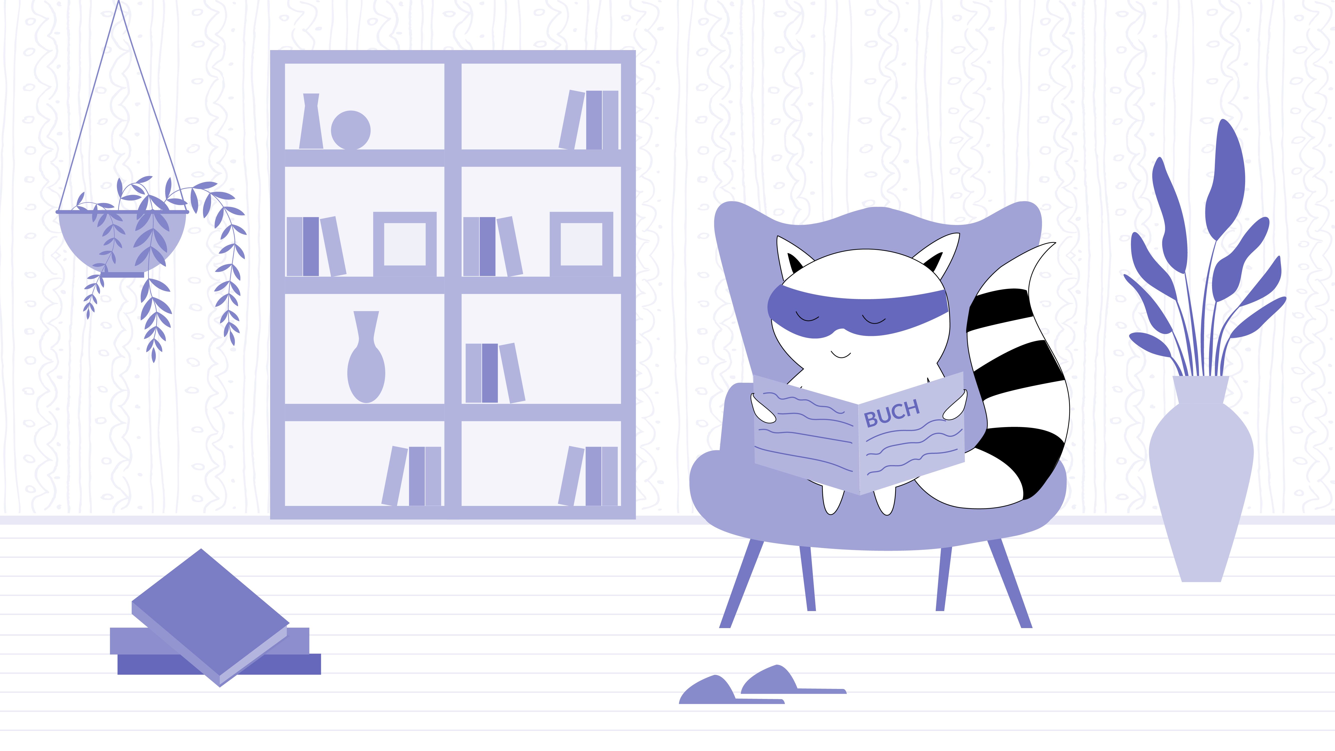 Soren is at home, sitting in a comfy chair, reading a book.