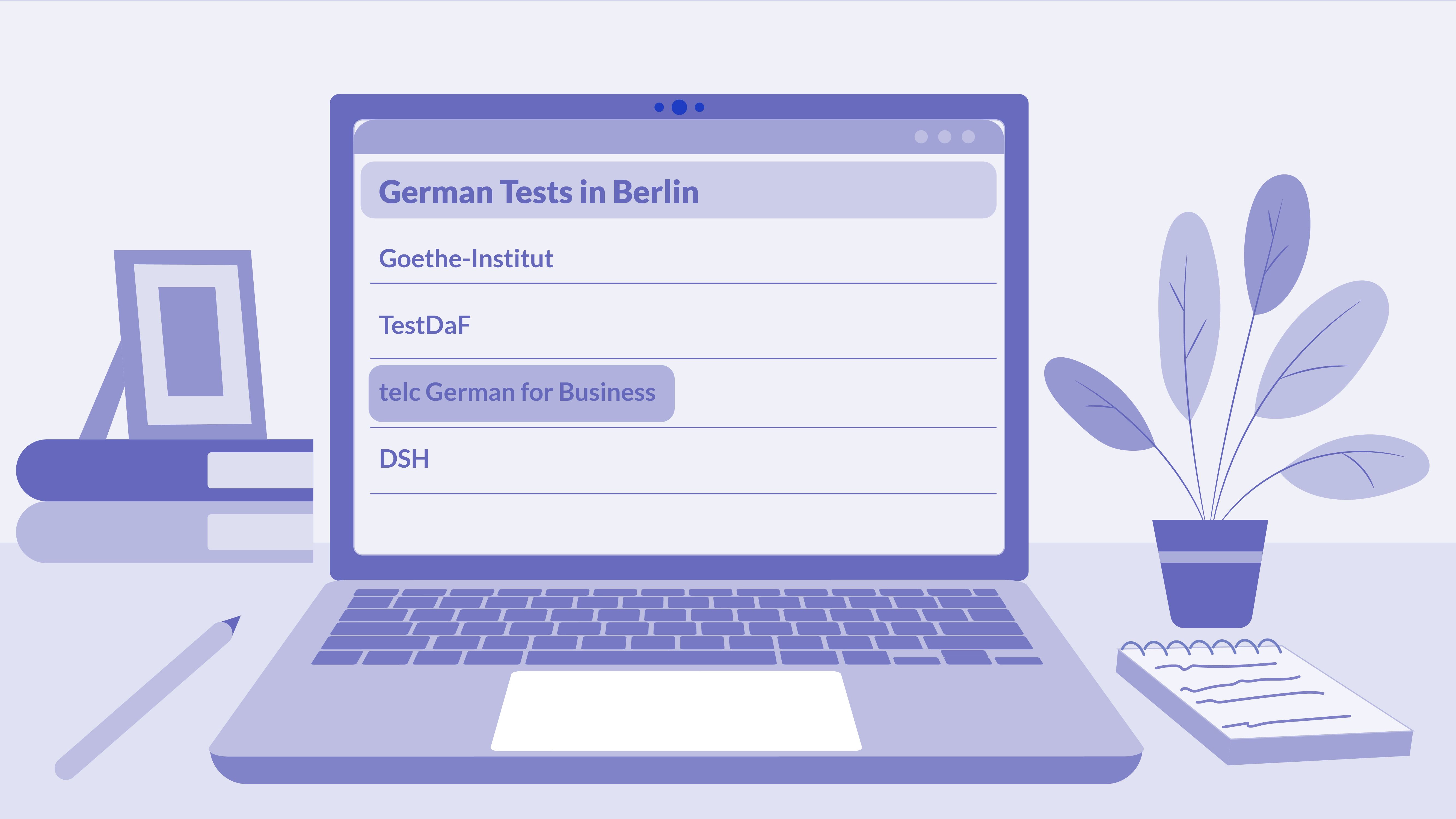 Same search results page, with the “telc German for Business” test clicked on.