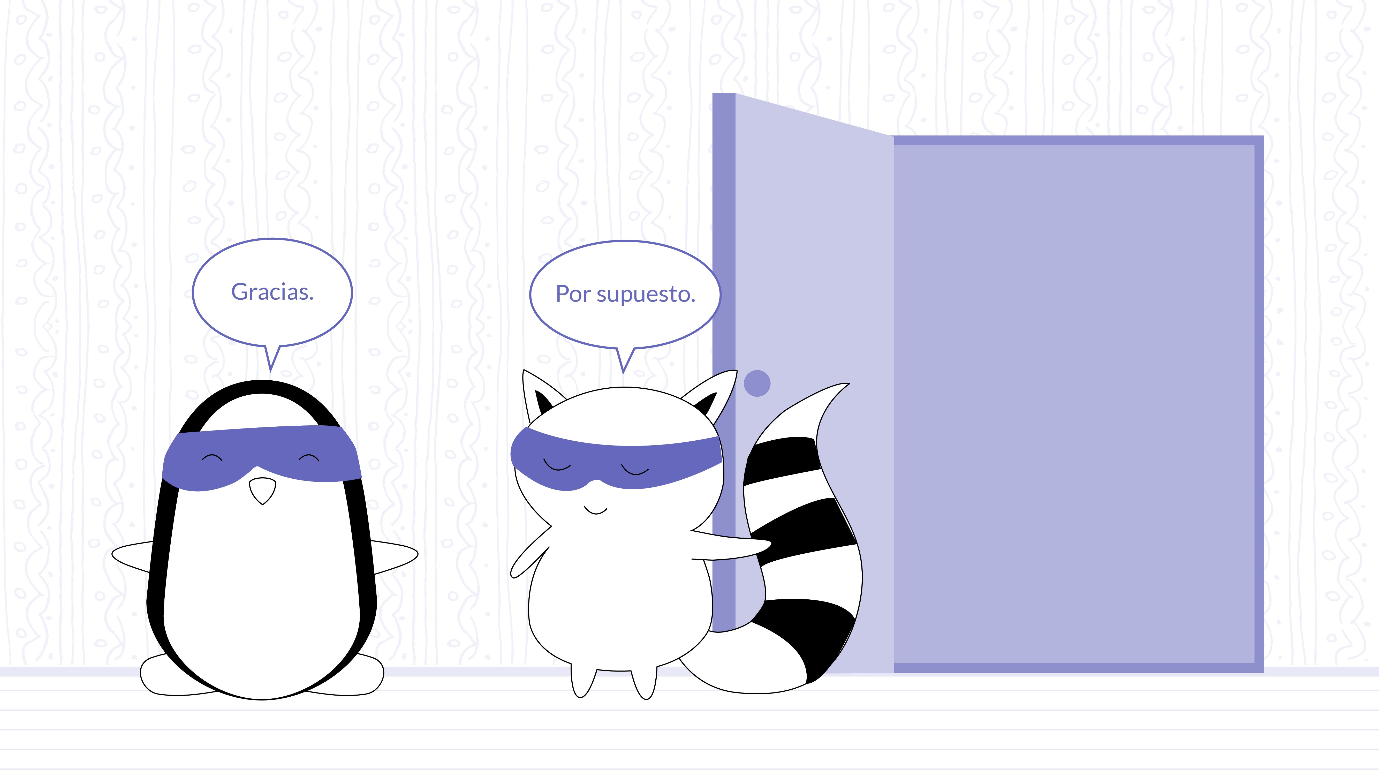 Benji holds the door open for Pocky to let him in first. Pocky says “Gracias,” and Benji says, “Por supuesto.”