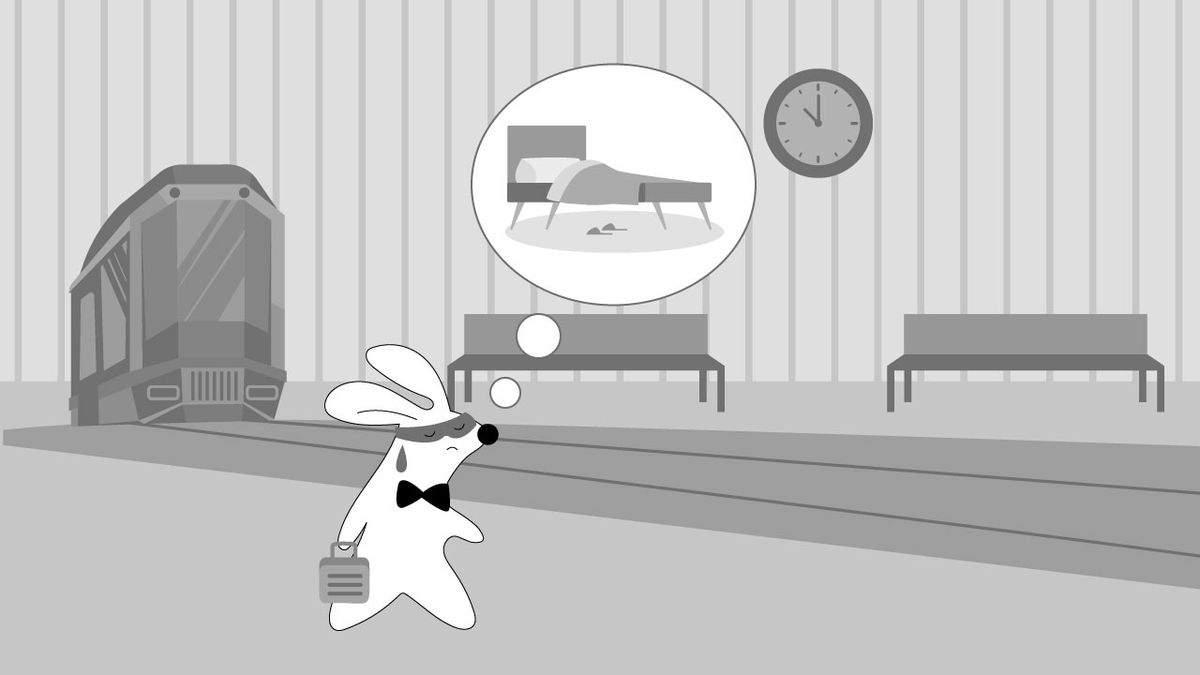 Character thinking about his "métro-boulot-dodo" lifestyle