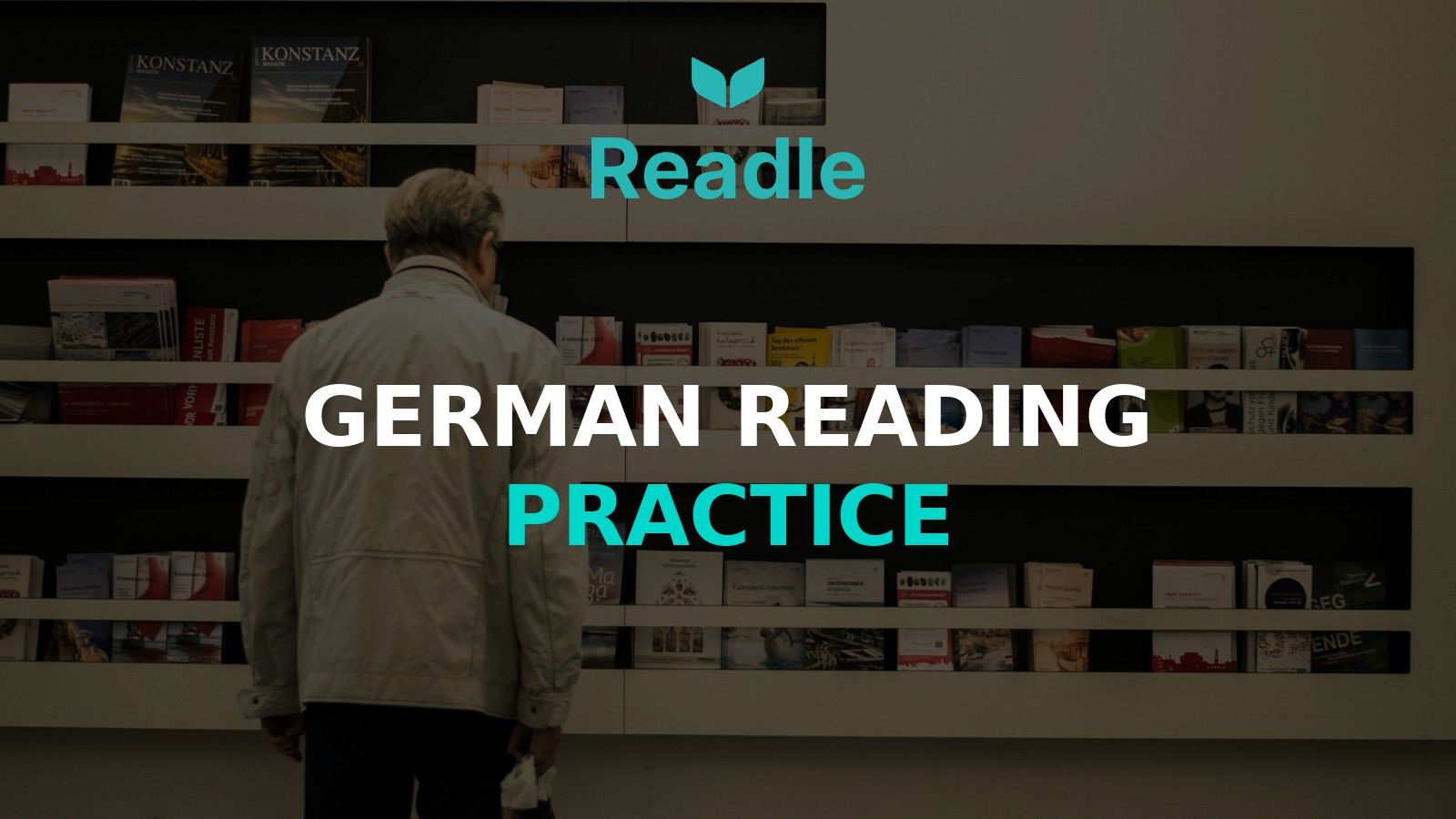 Readle branded hero for German reading practice, based on an Unsplash photo