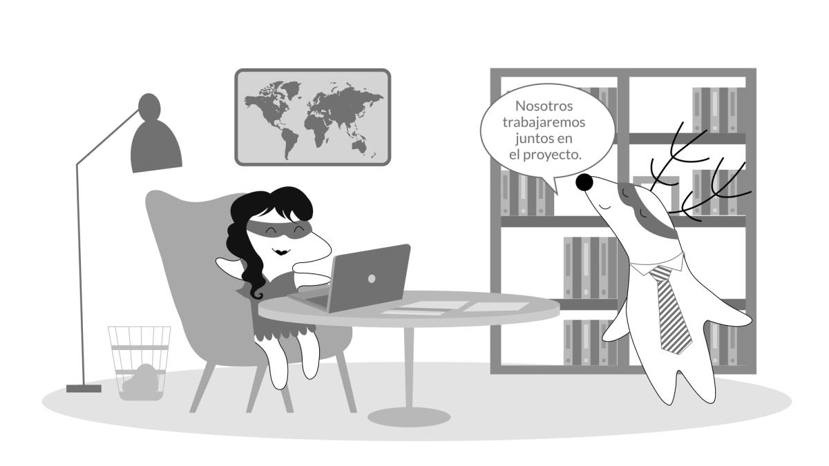 Soren and Pocky are at work, Pocky says, "Nosotros trabajaremos juntos en el proyecto."
