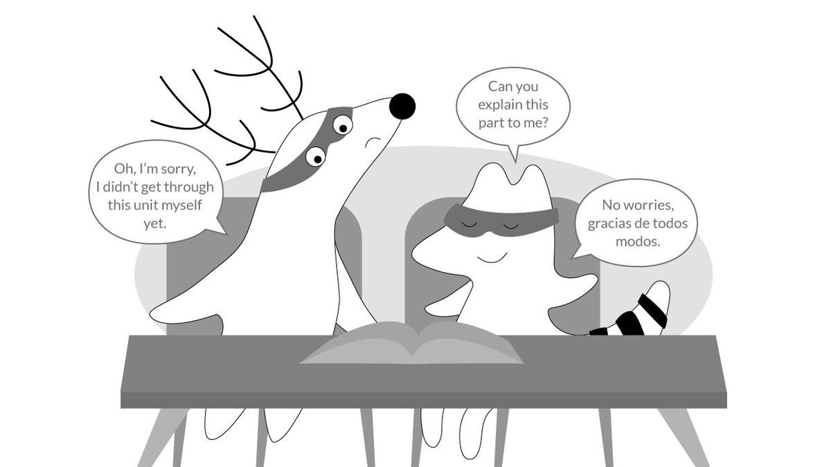 Characters studying together