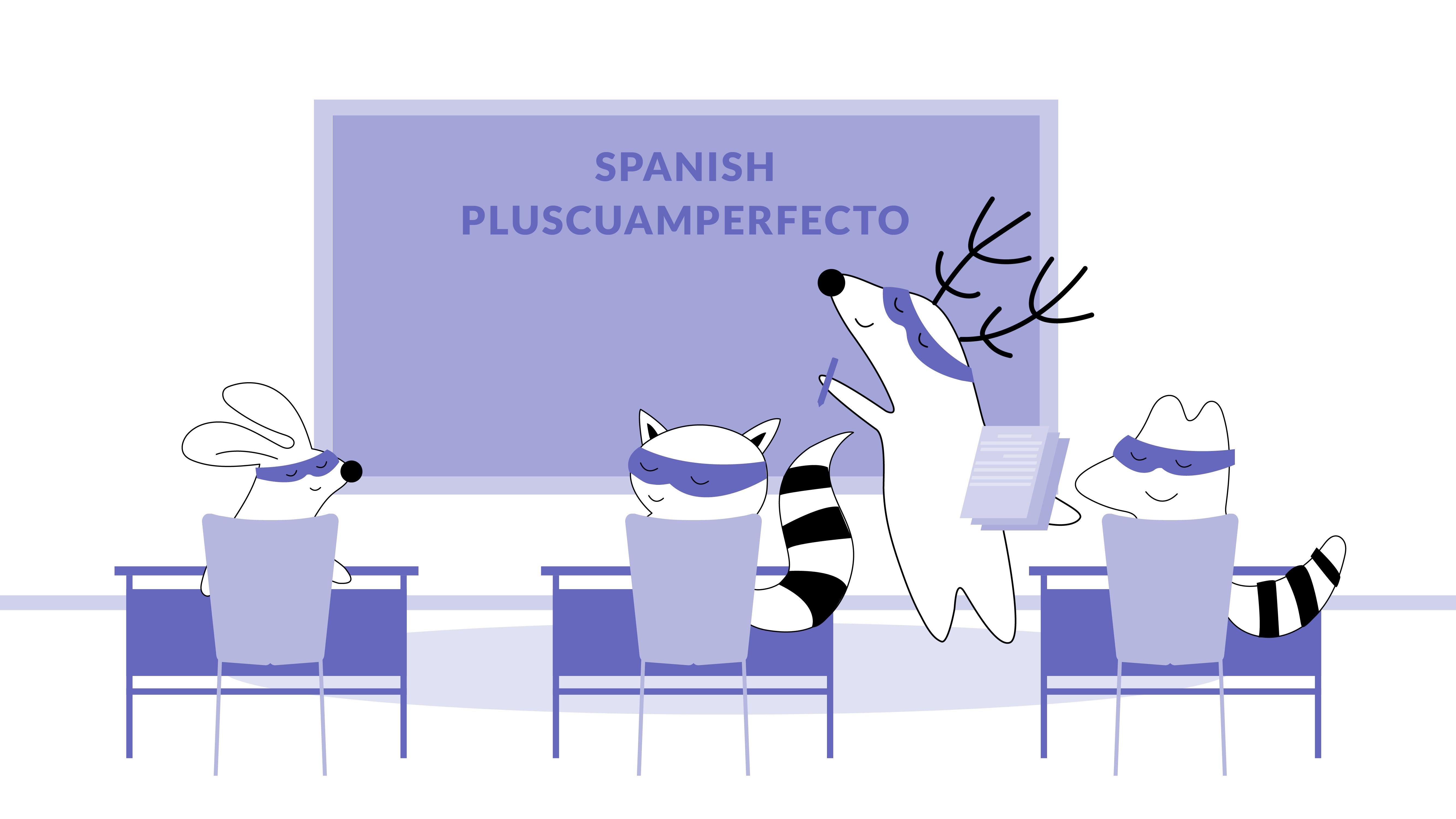 Pocky, Iggy, and Benji are learning Spanish in the classroom with Soren as their teacher.