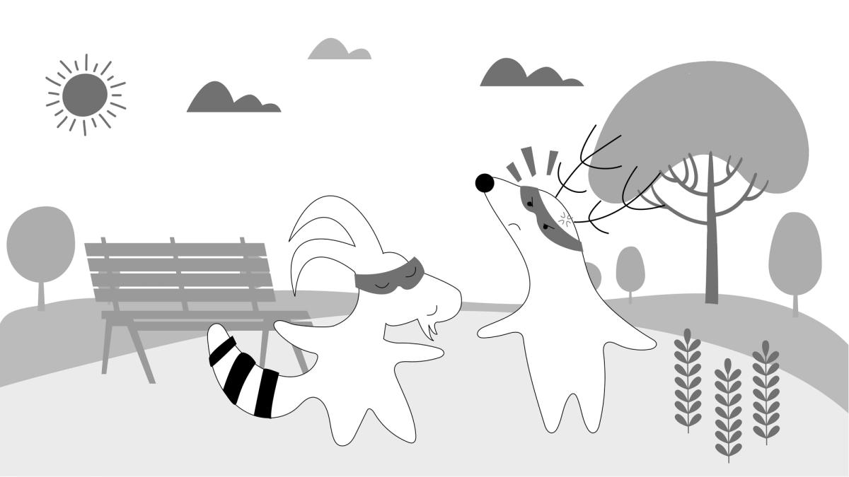Characters arguing, and head of one of them looks like a goat’s head