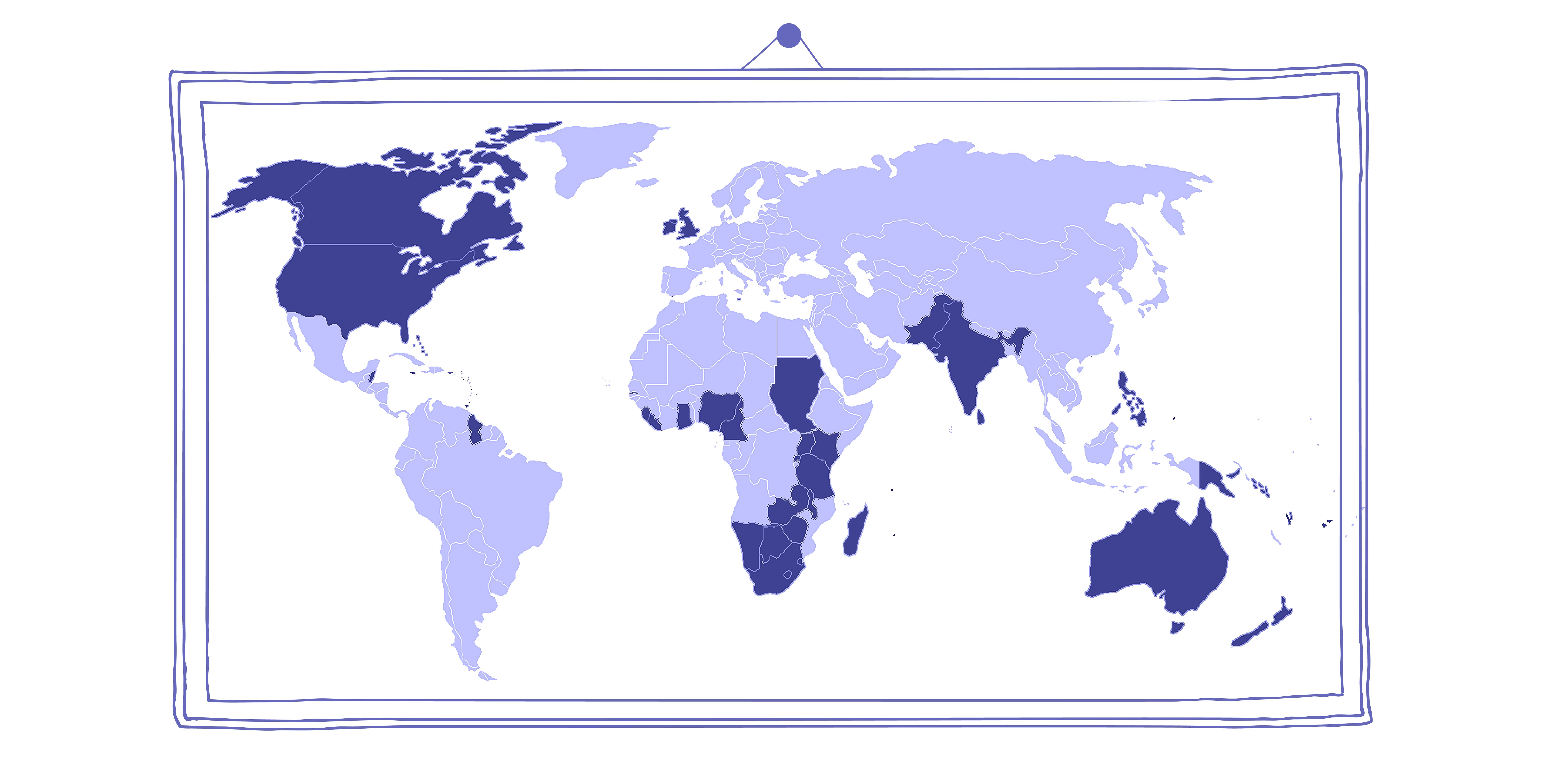 A map showing how English is spread out across the world.