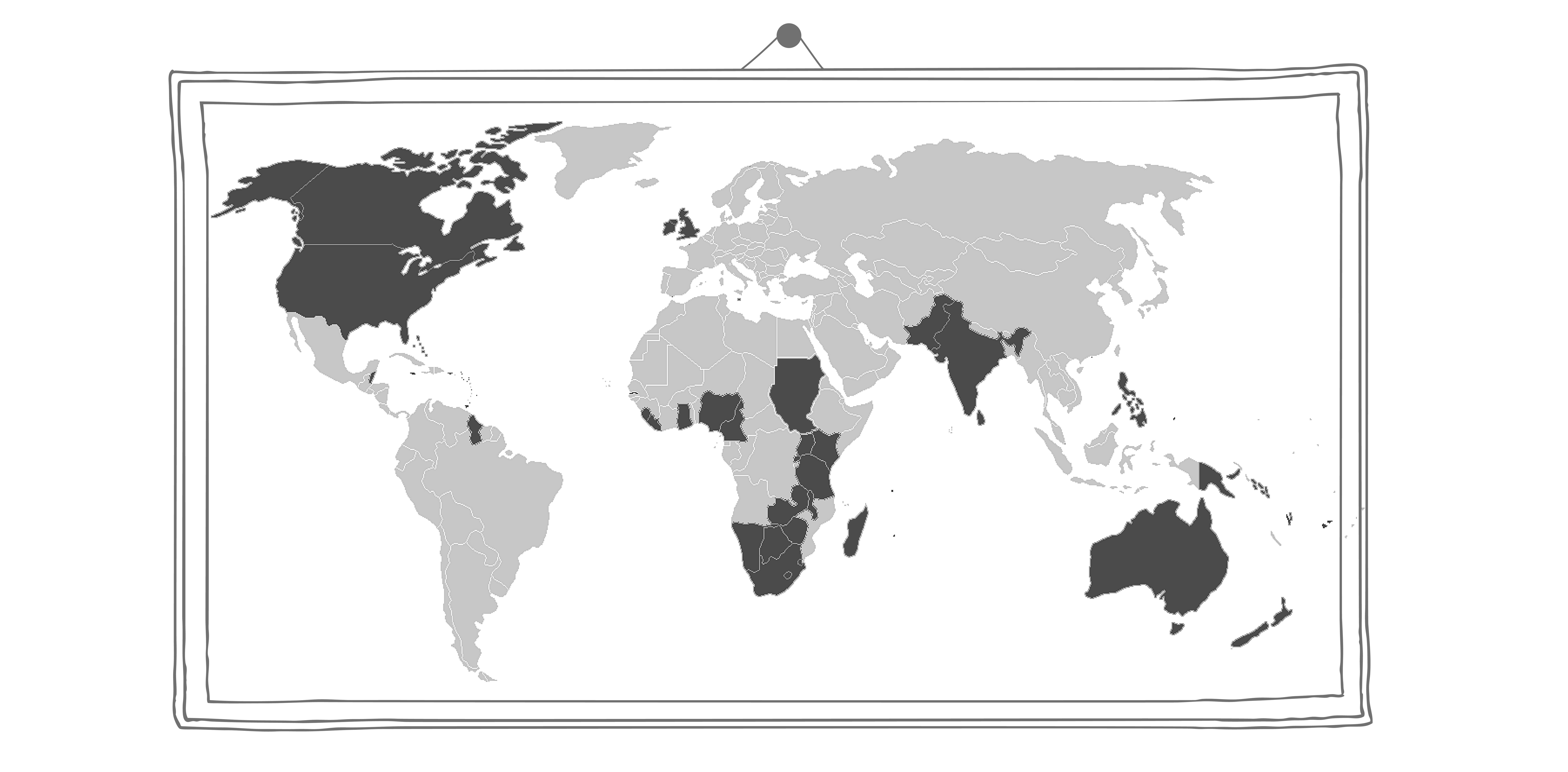 A map showing how English is spread out across the world.