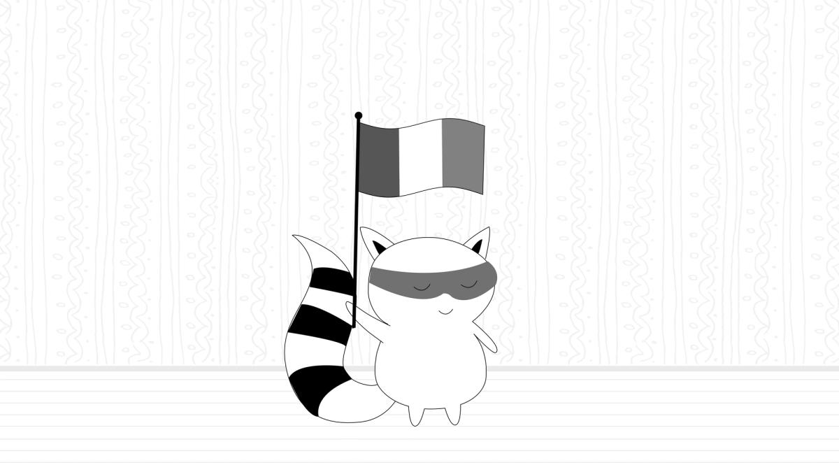 Pocky waving a French flag and smiling