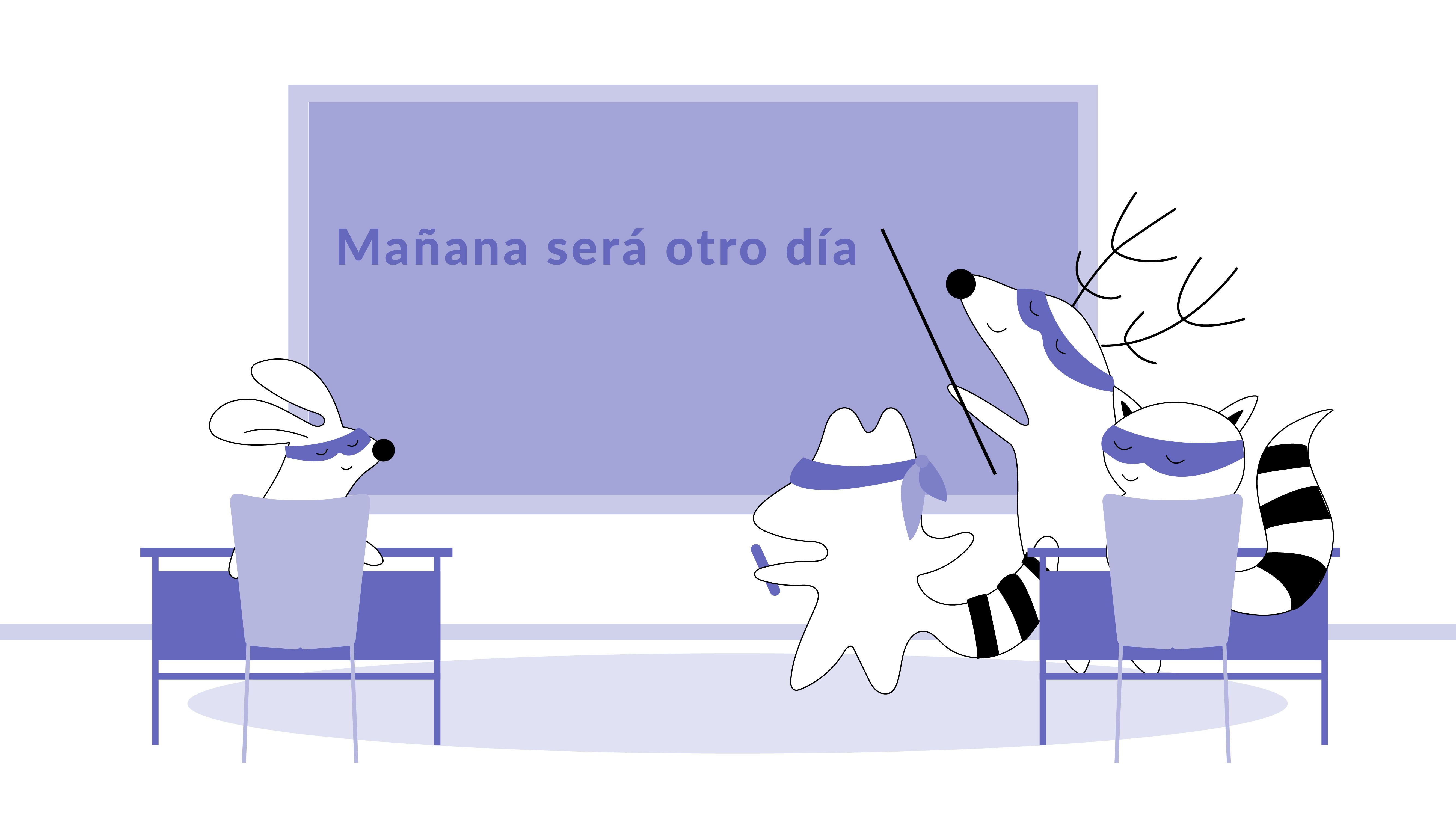 Iggy and Soren are in a classroom, writing on the blackboard, “Mañana será otro día.”
