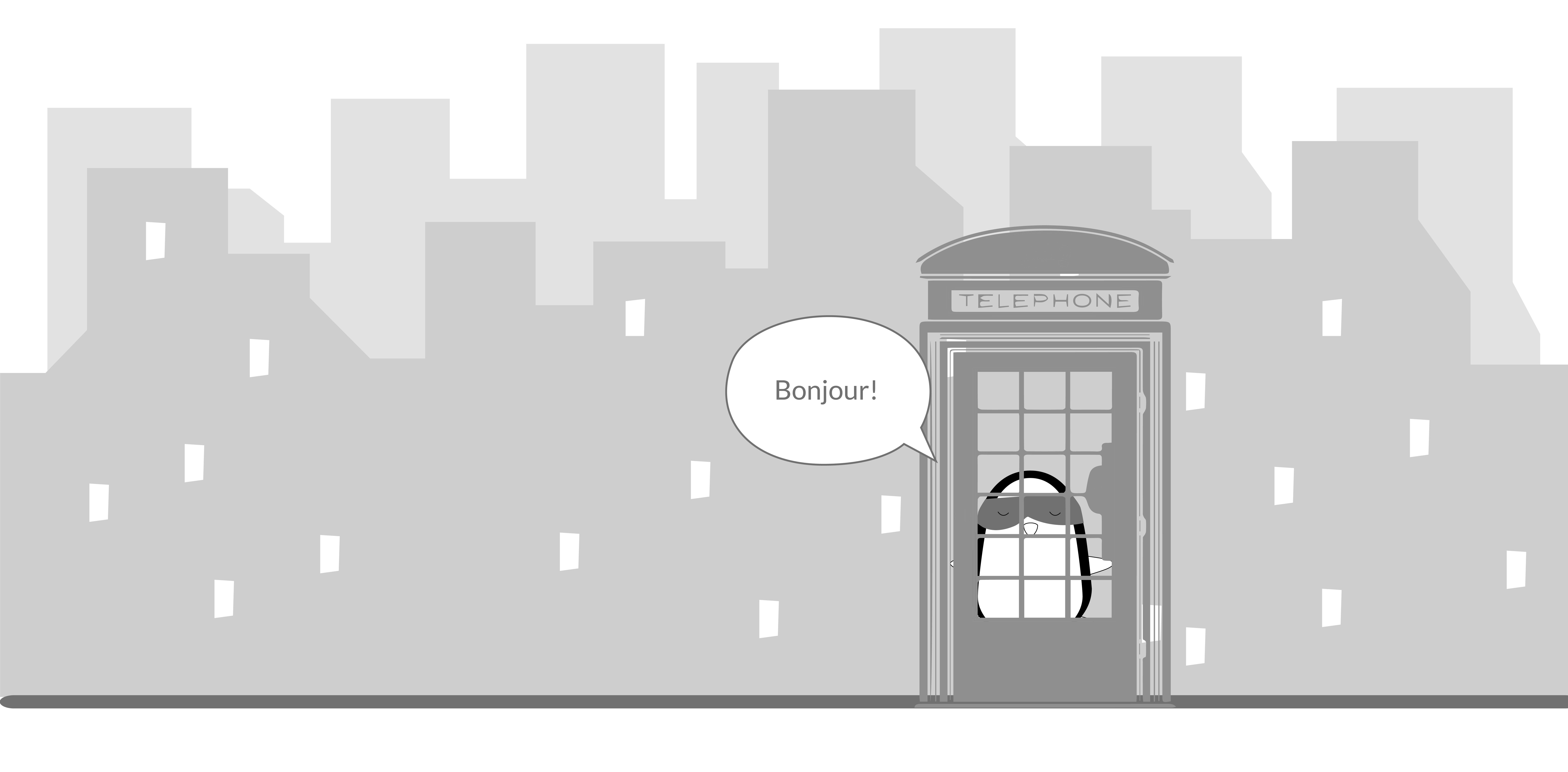Pocky talking to someone in French (maybe saying “Bonjour!”) on an old-school phone