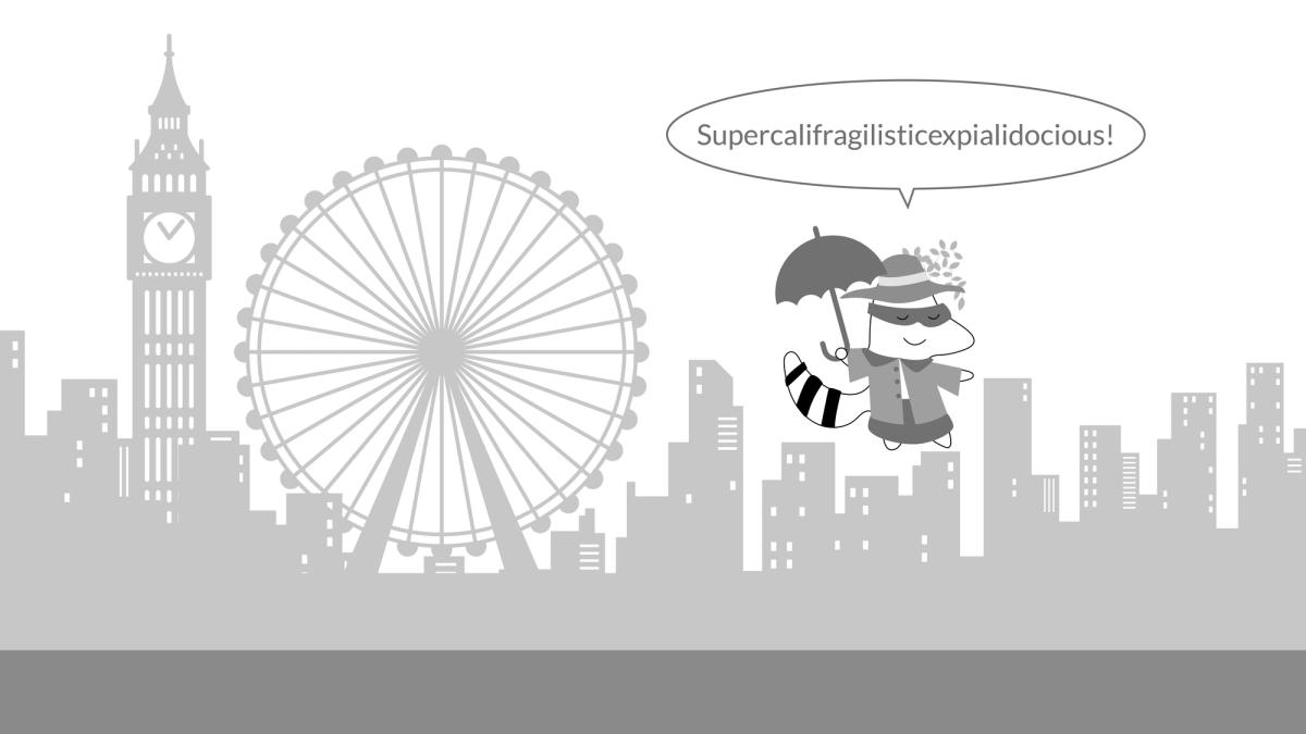 Iggy, dressed as Mary Poppins, dances with an umbrella, saying, “Supercalifragilisticexpialidocious!”