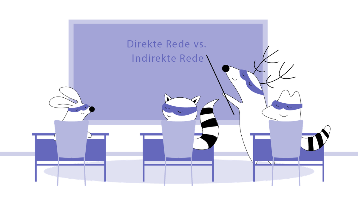 Iggy, as a teacher, stands in front of the class again, but this time with “Direct Speech vs. Reported Speech” written on the blackboard behind her.