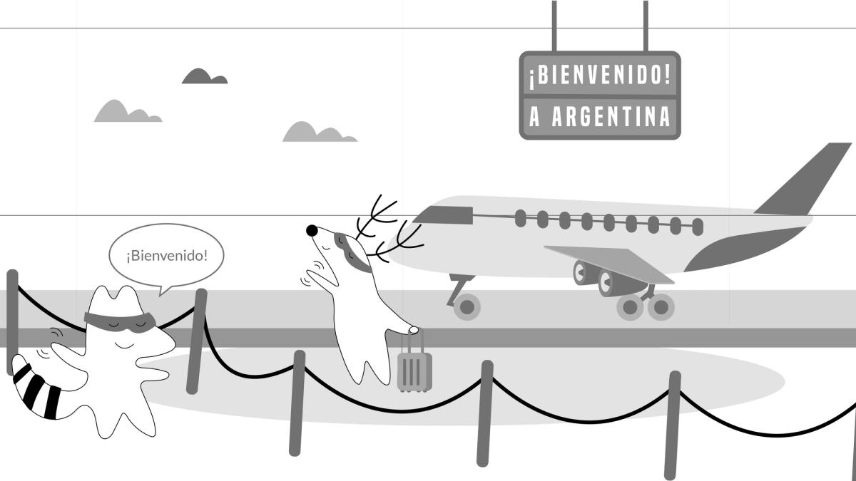 Soren landing in Argentina, with a "mate" in his hand.