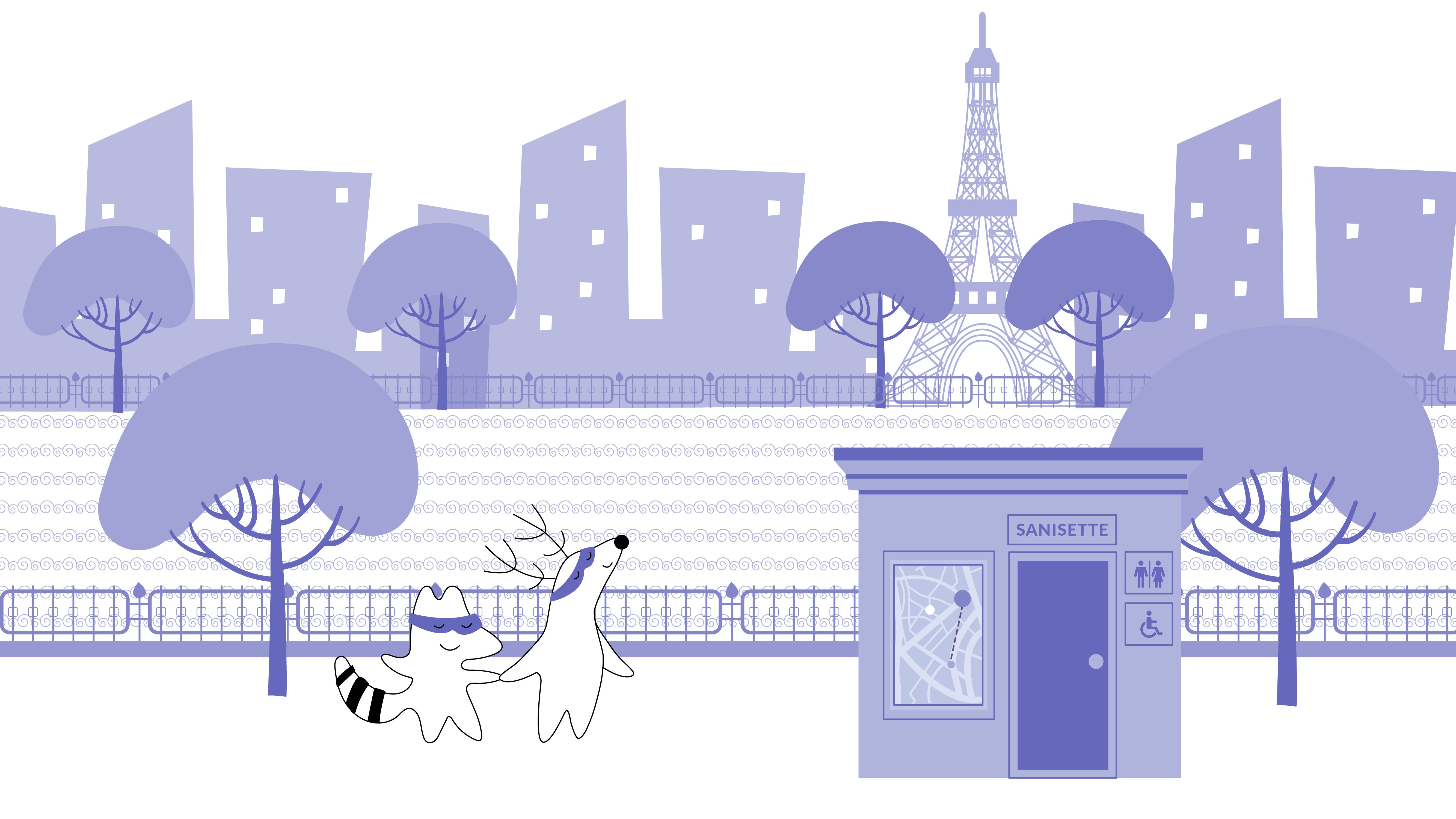 Soren and Iggy walk down the Parisian streets, there is a sanisette on it.