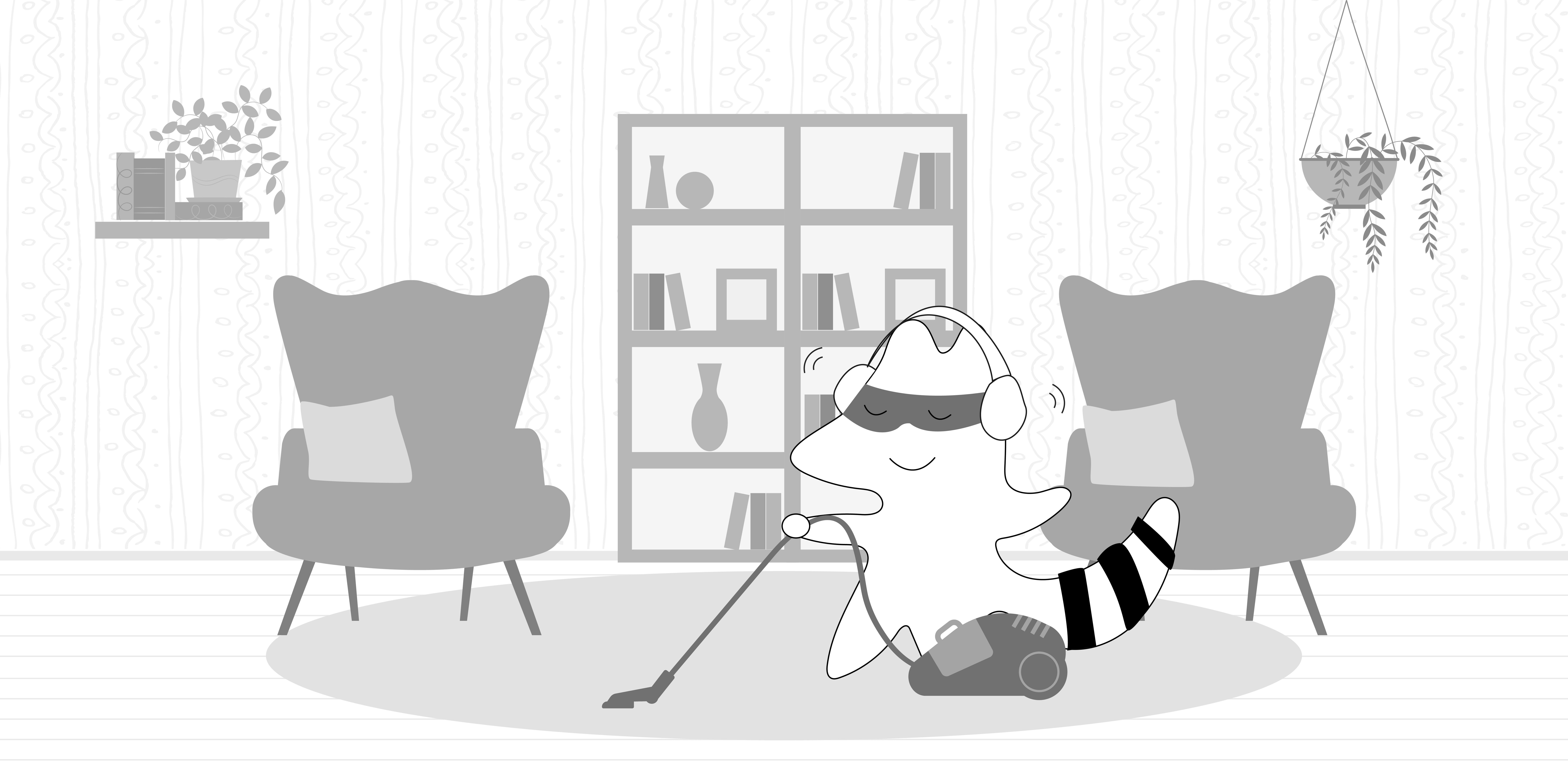 Iggy’s vacuuming the room, listening to the News in Slow French podcast in headphones.