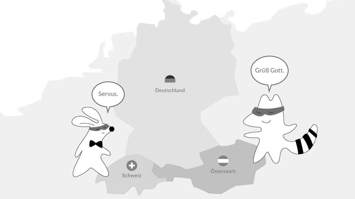 Characters saying "hello" in different German accents