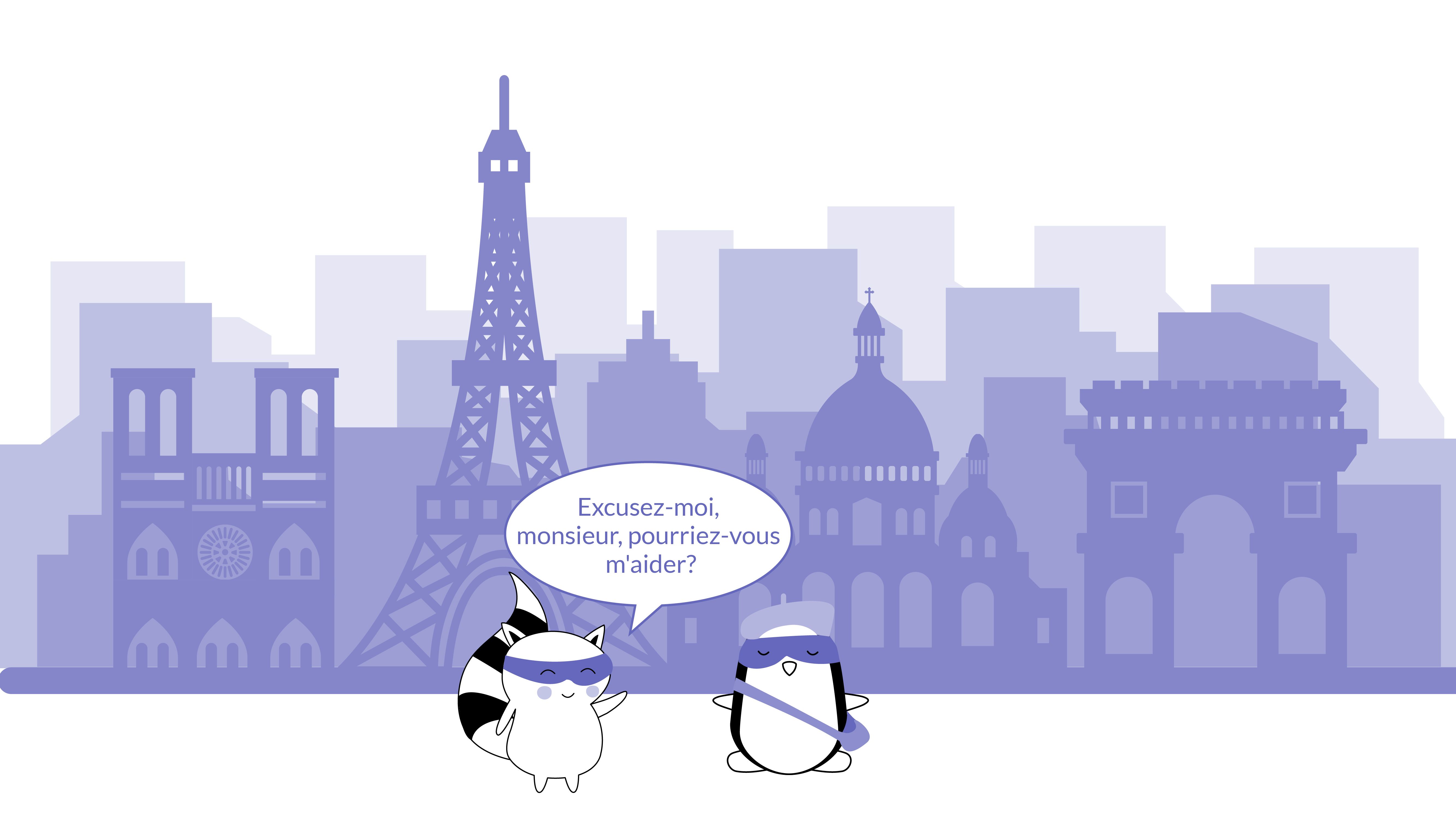 Benji is lost in Paris, he stops Pocky on the street, saying, “Excusez-moi, monsieur, pourriez-vous m'aider?”