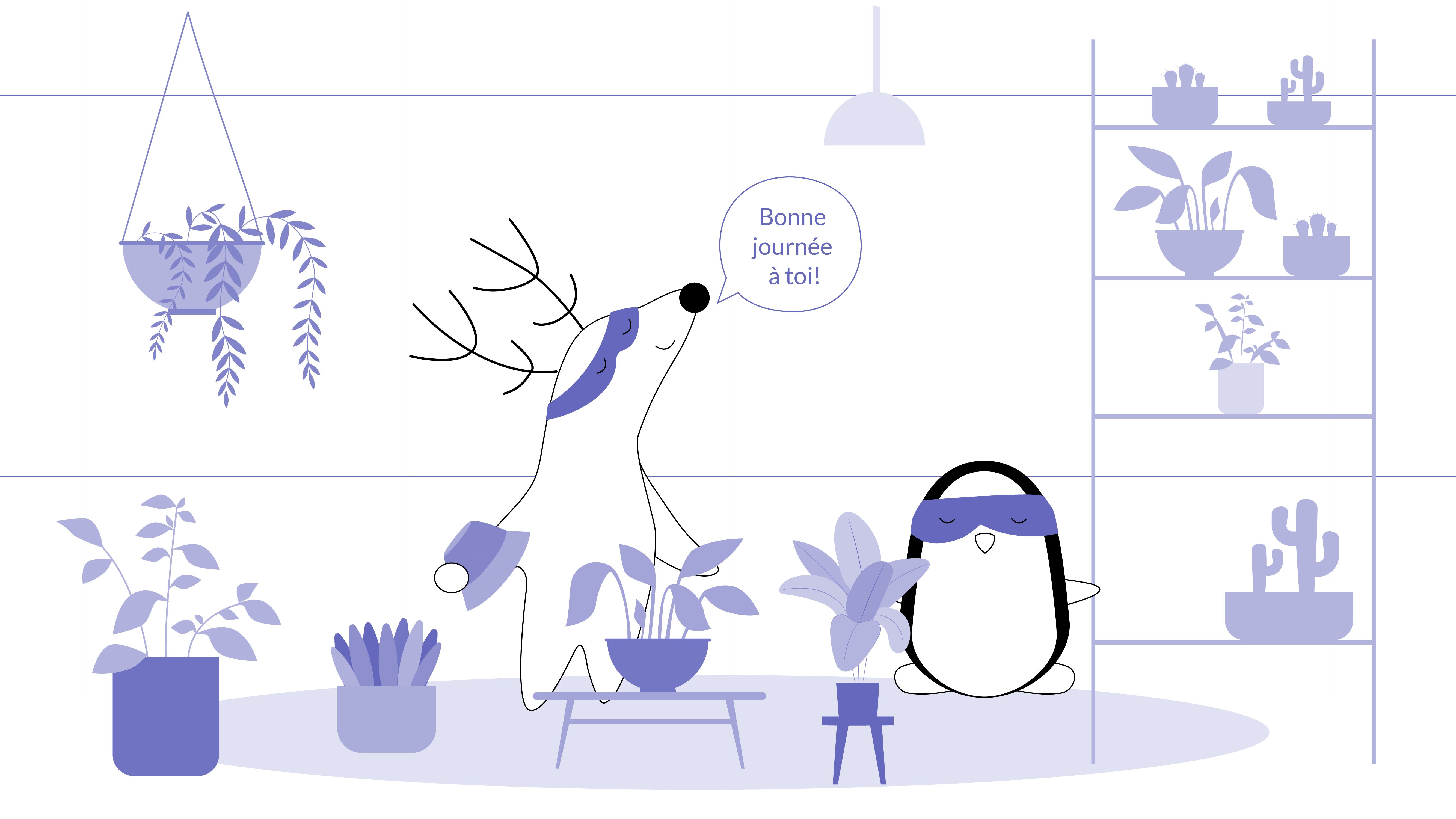 Soren enters a flower shop, taking his hat off, saying, “Bonne journée à toi.” to Pocky, who works there as a florist.